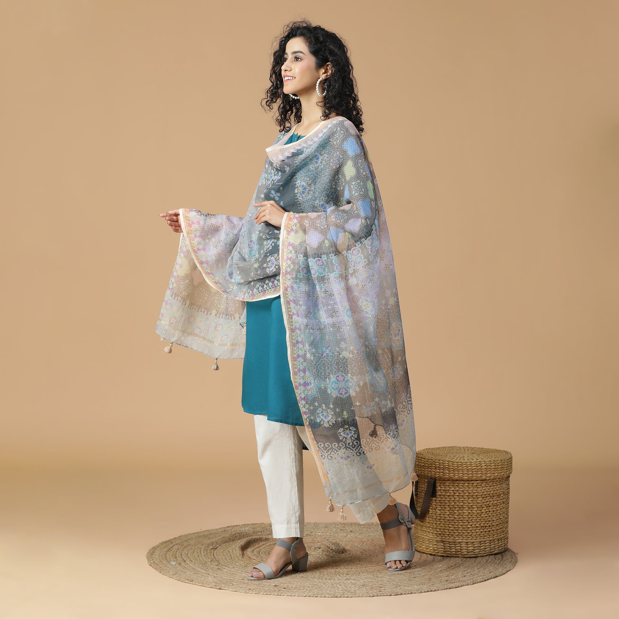Navrang: Ink Cascade Mix Printed Cotton Silk Dupatta