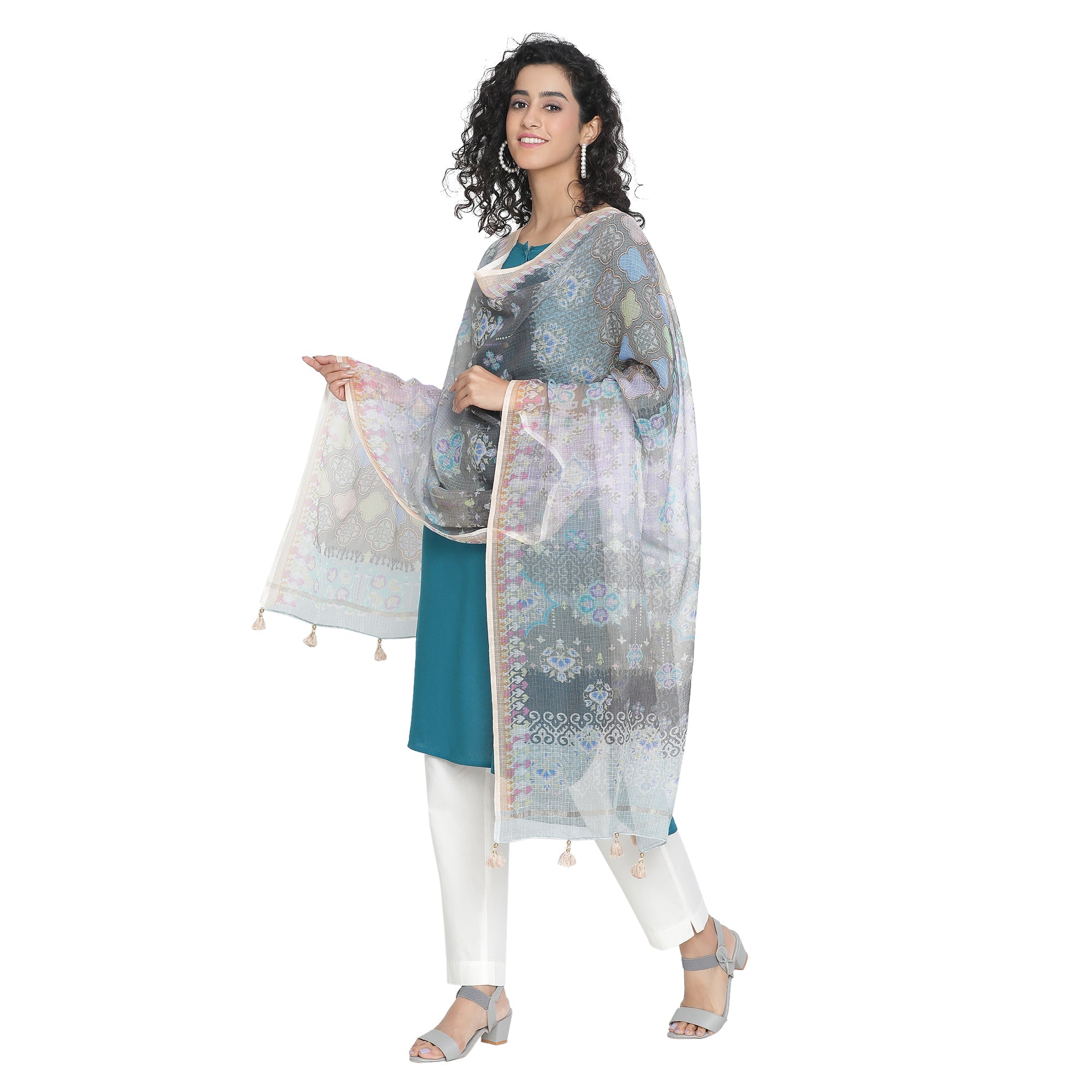 Navrang: Ink Cascade Mix Printed Cotton Silk Dupatta