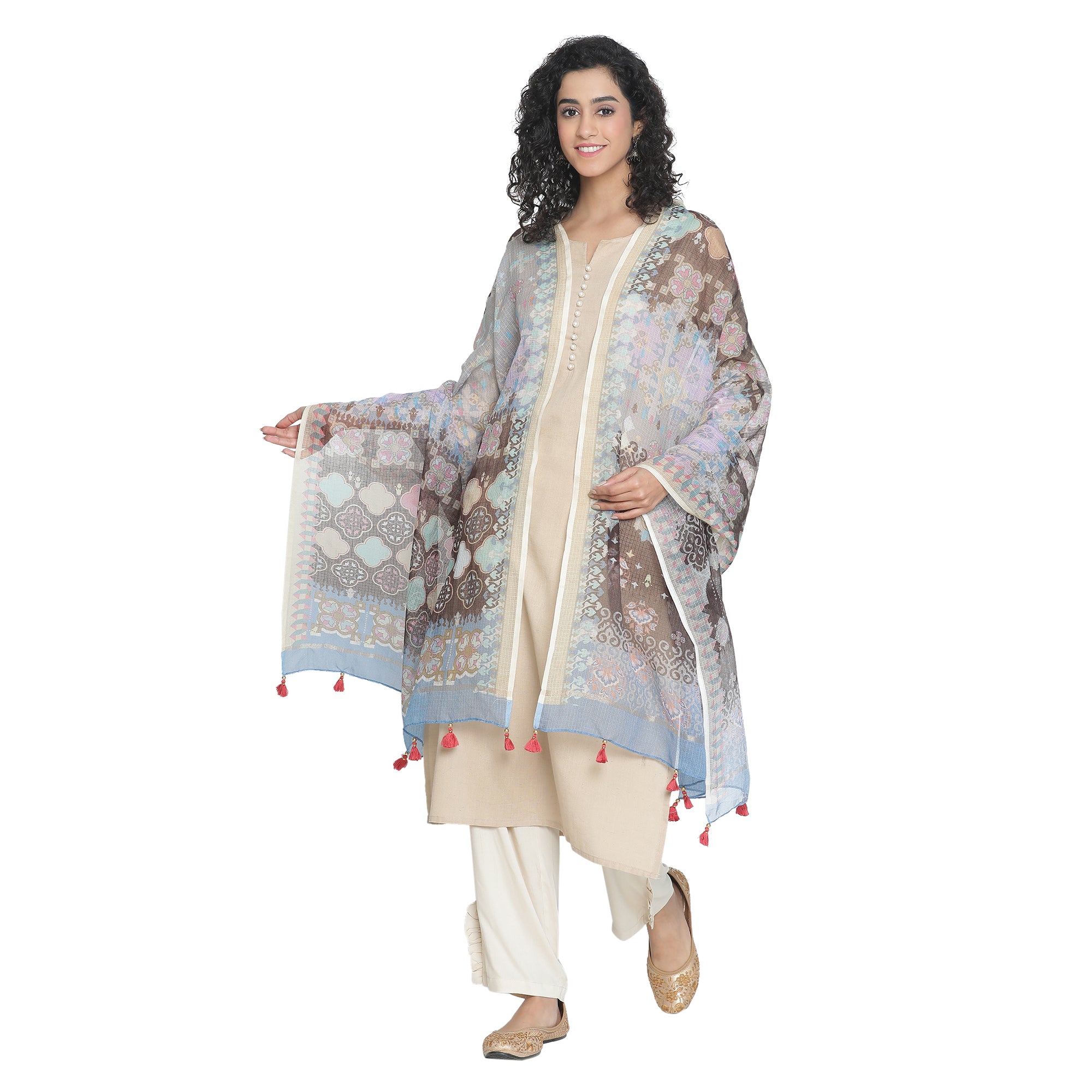 Navrang: Ink Cascade Mix Printed Cotton Silk Dupatta