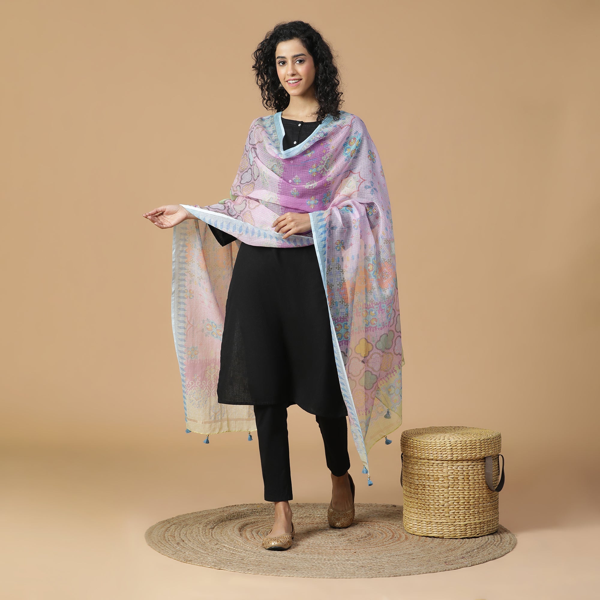 Navrang: Ink Cascade Mix Printed Cotton Silk Dupatta