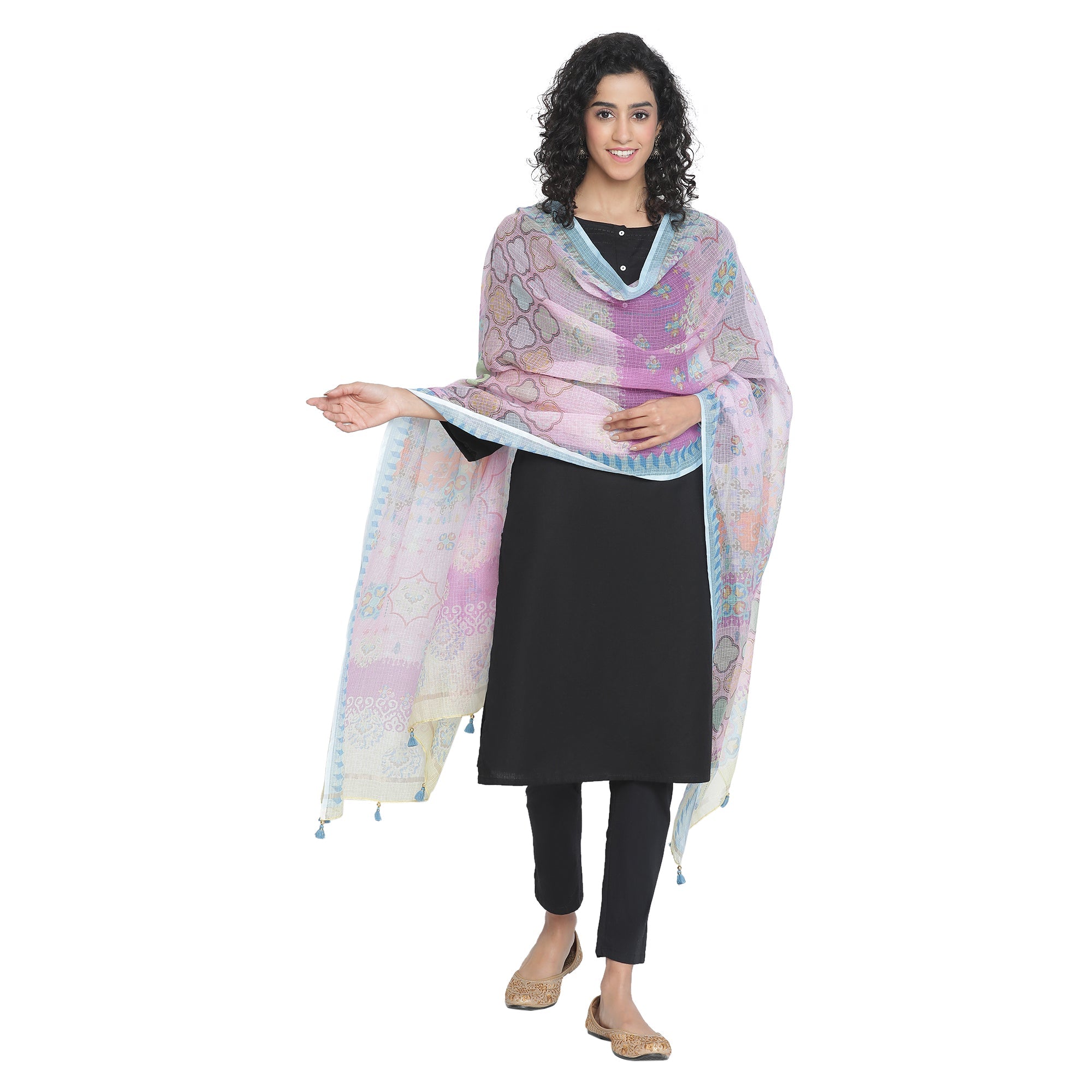 Navrang: Ink Cascade Mix Printed Cotton Silk Dupatta
