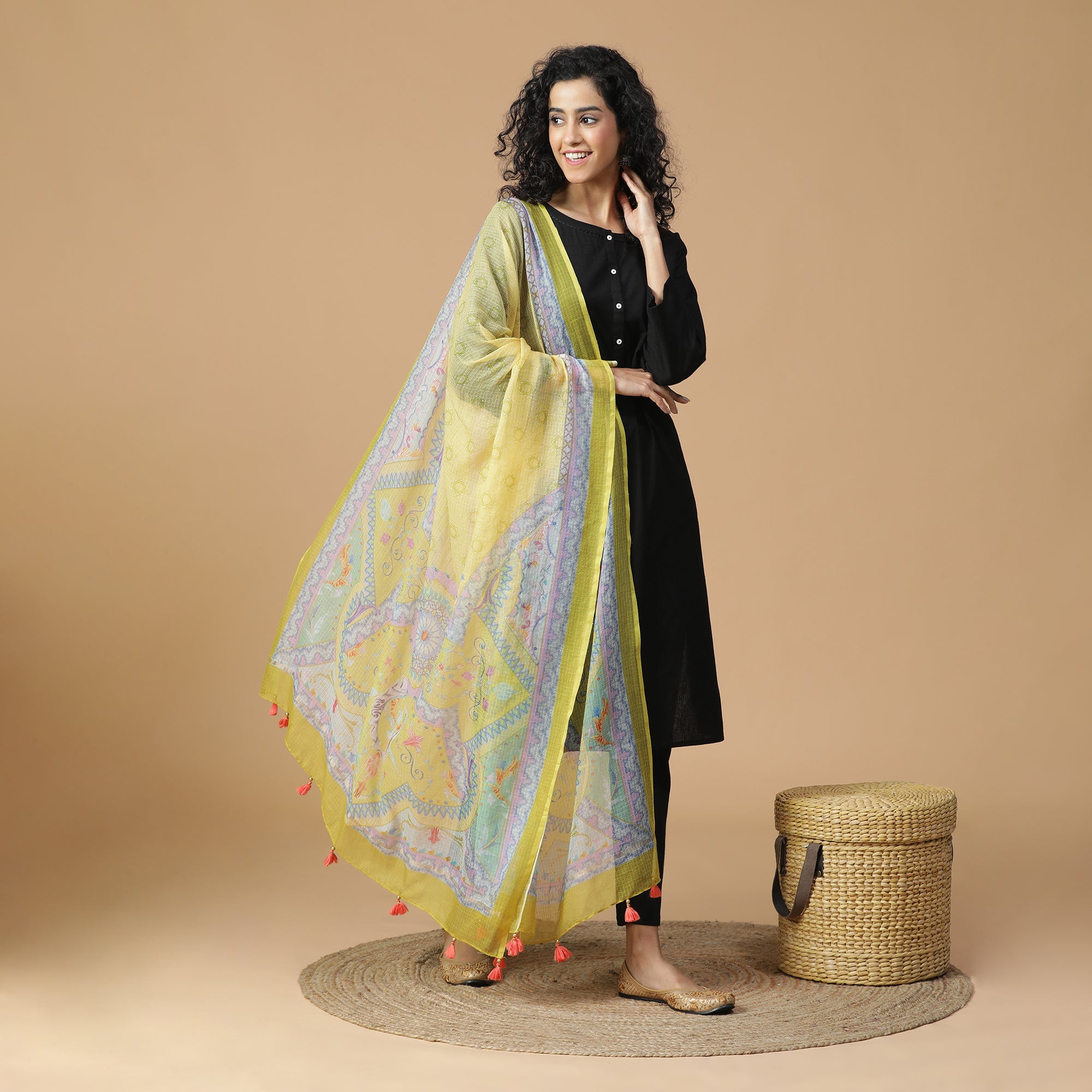 Kaalika: Meadow Printed Cotton Silk Dupatta
