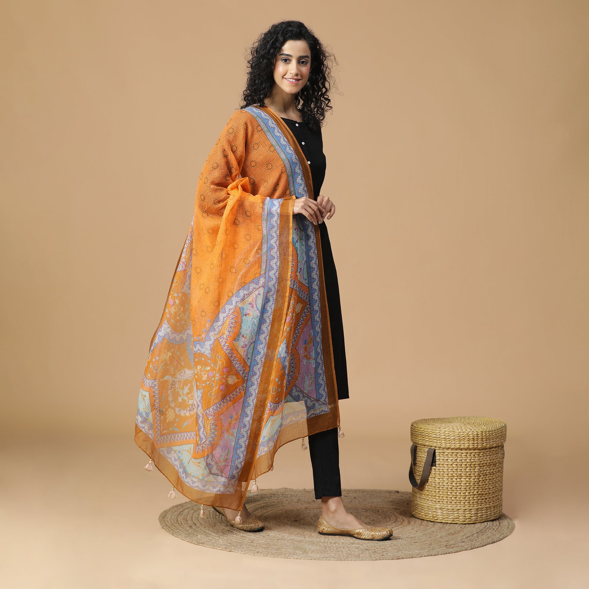 Aanya: Blush Cascade Printed Cotton Silk Dupatta