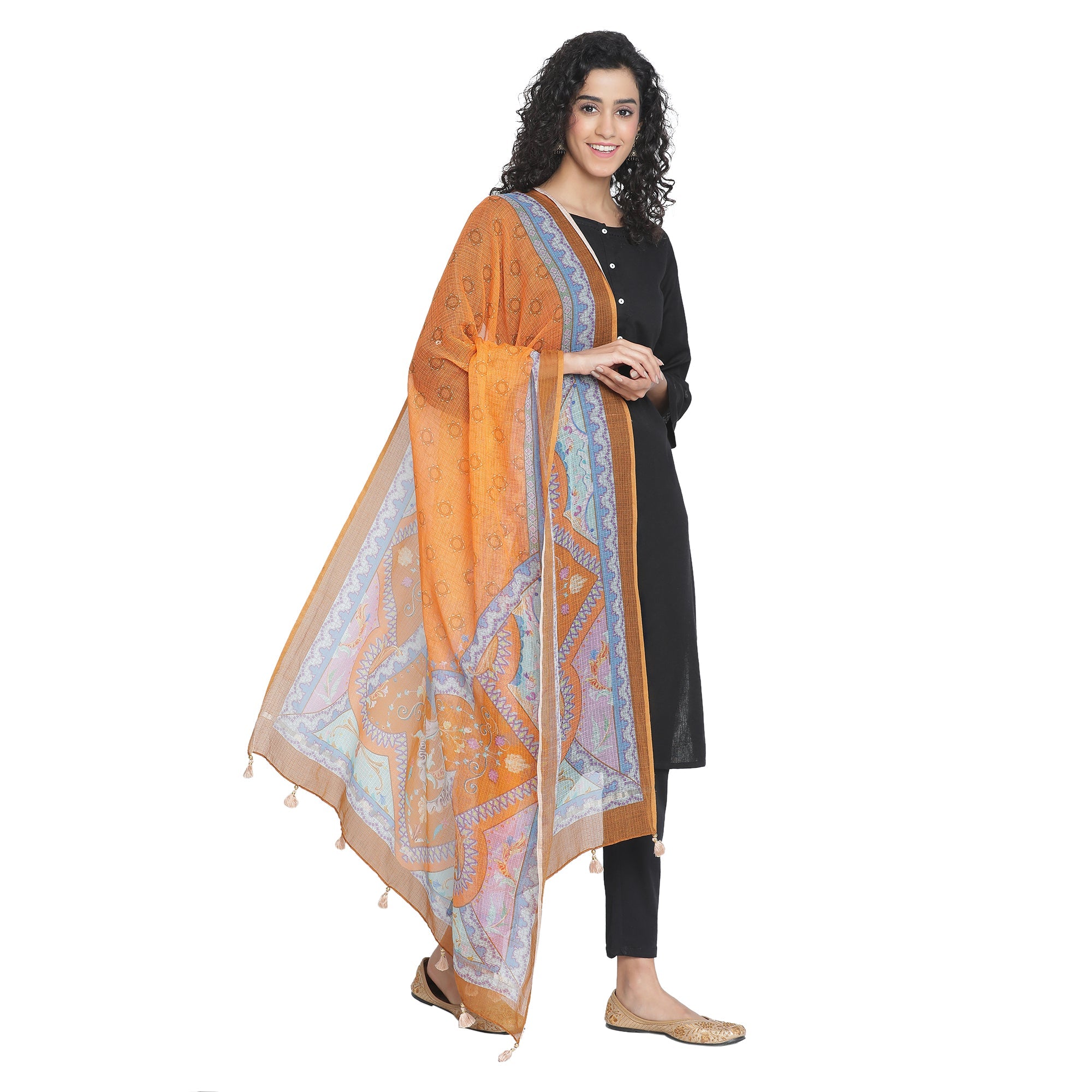 Aanya: Blush Cascade Printed Cotton Silk Dupatta