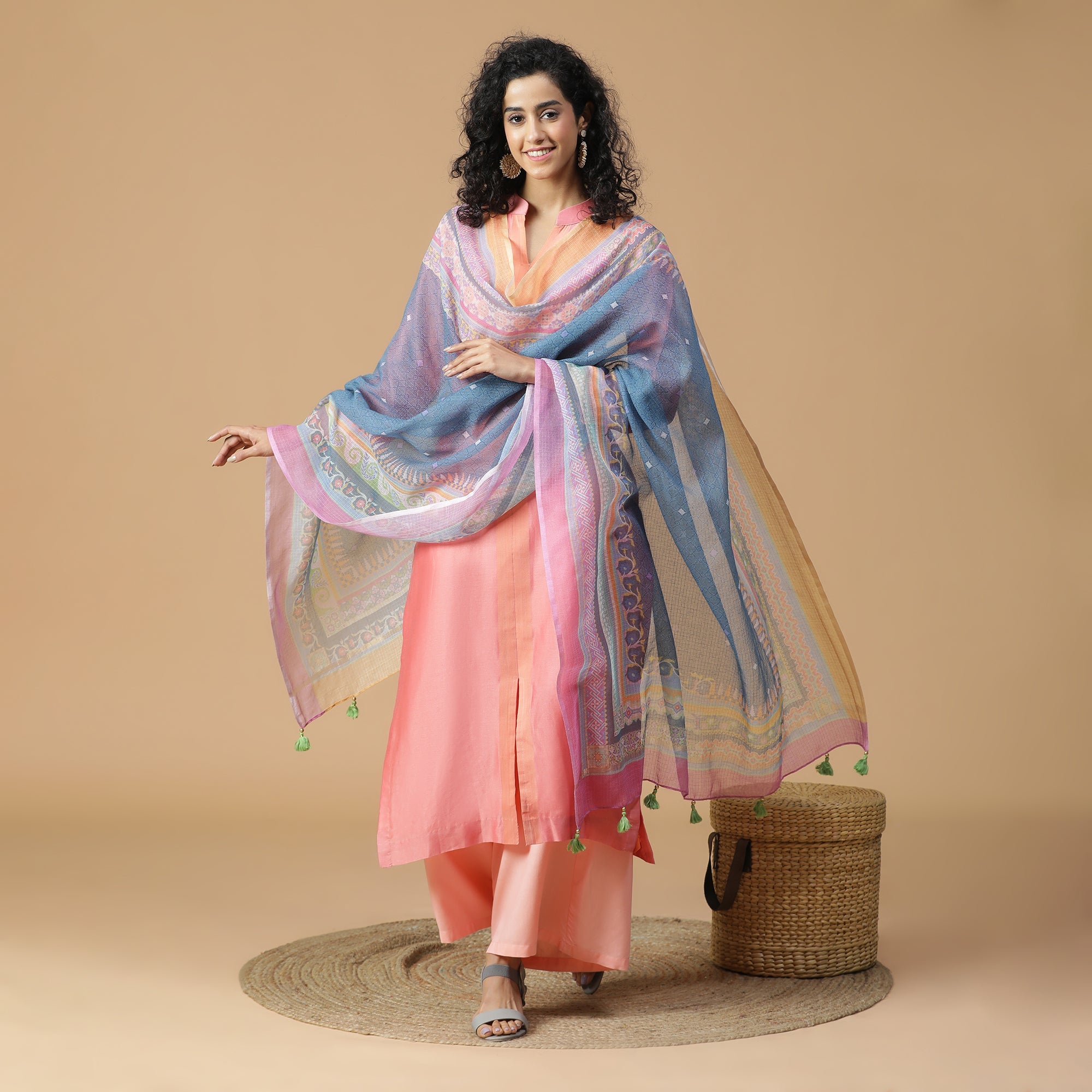 Aanya: Blush Cascade Printed Cotton Silk Dupatta