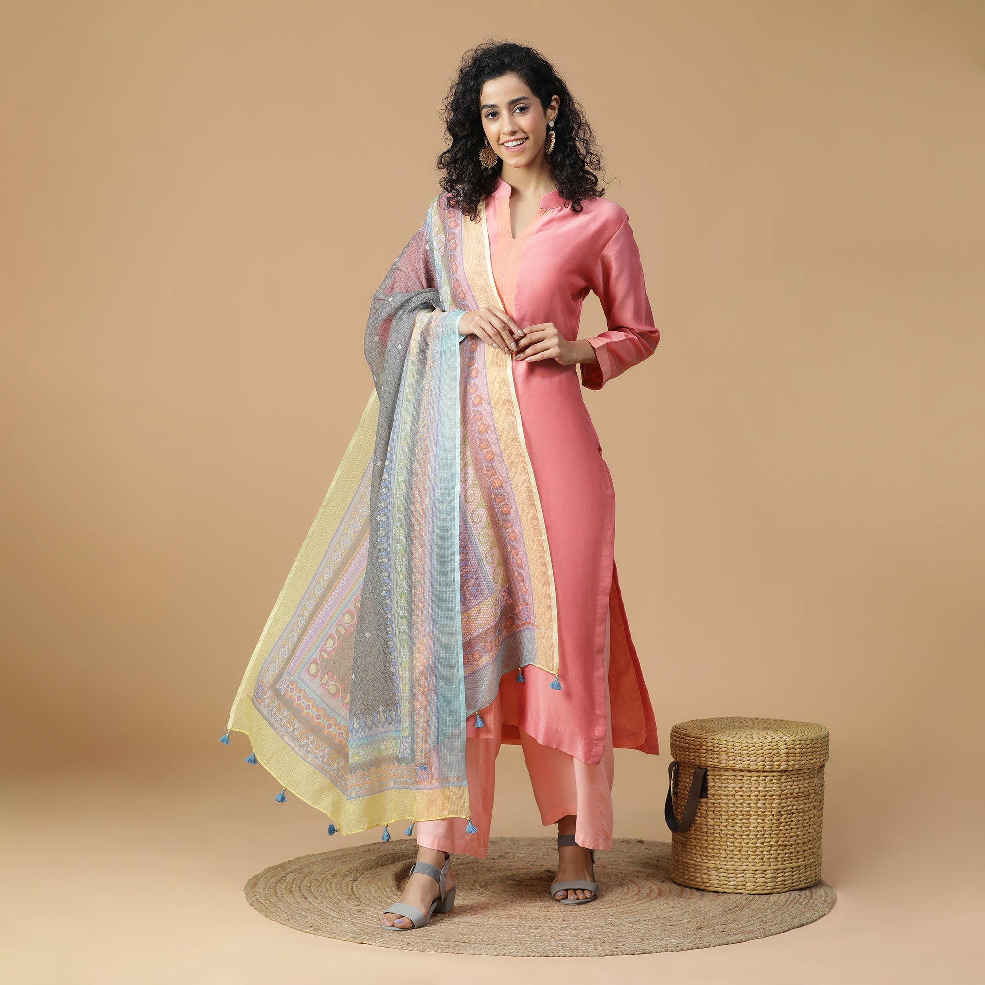Aanya: Blush Cascade Printed Cotton Silk Dupatta