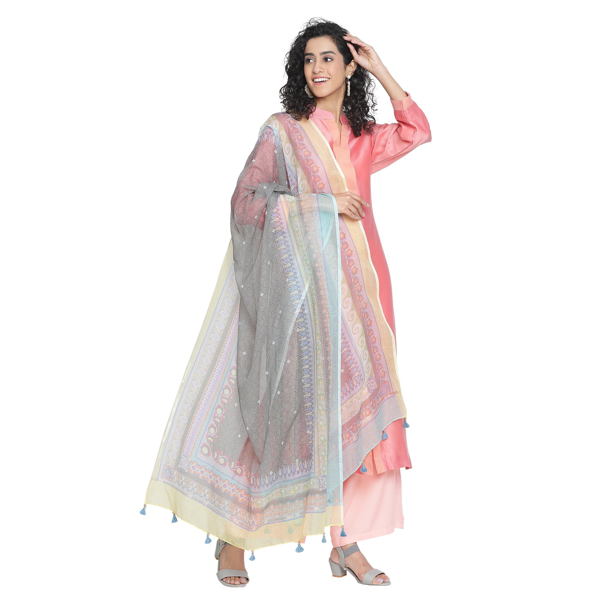 Aanya: Blush Cascade Printed Cotton Silk Dupatta