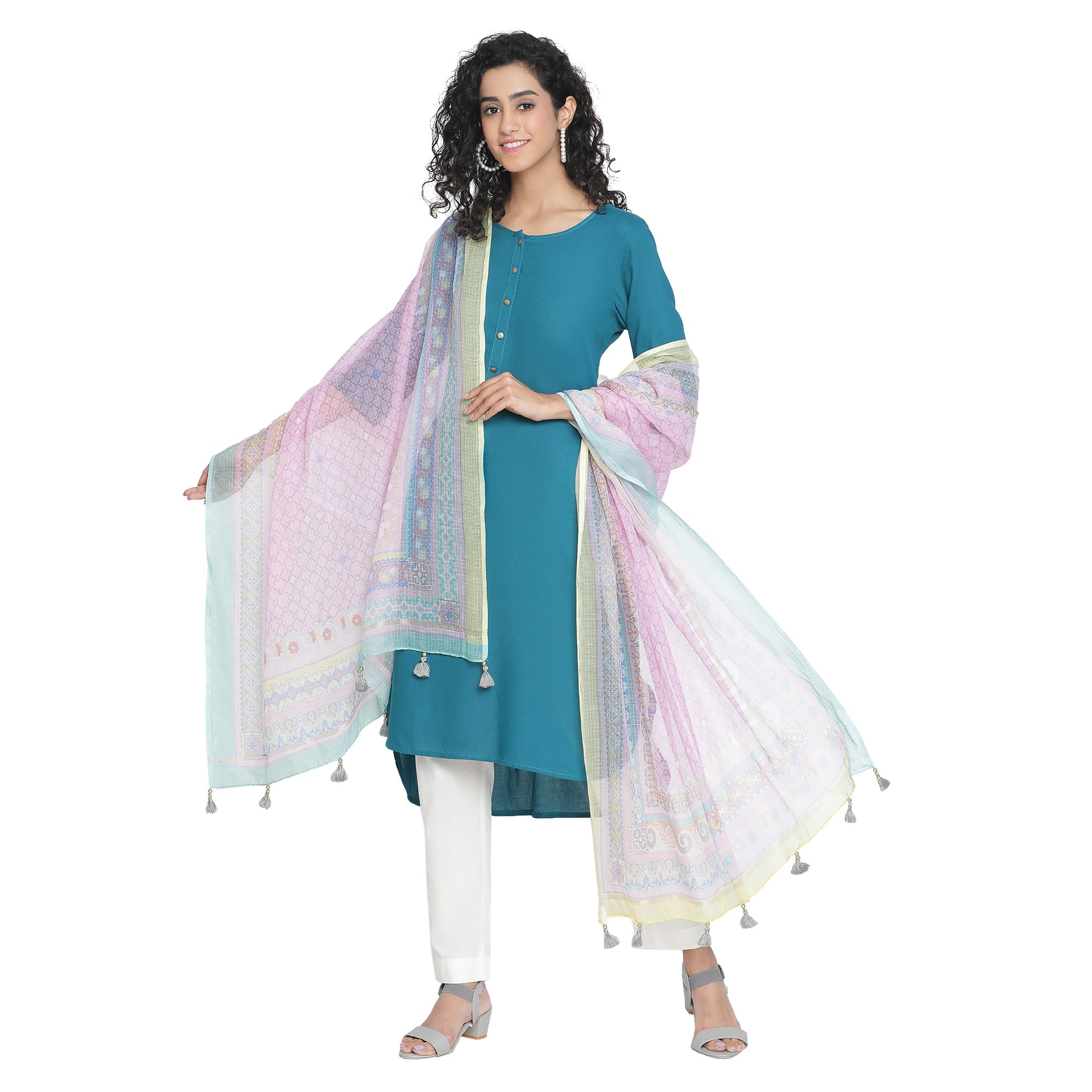 Aanya: Blush Cascade Printed Cotton Silk Dupatta