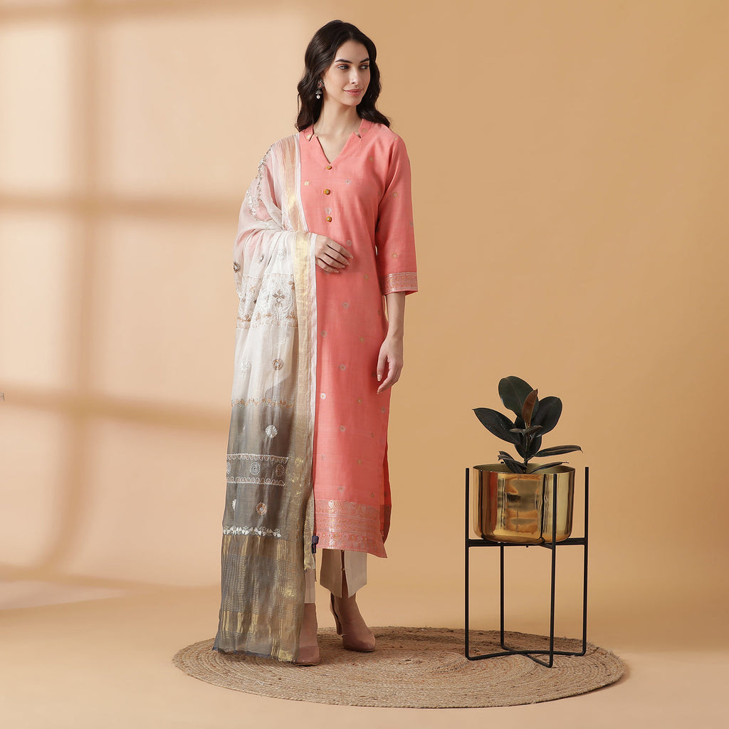 Meher:The Unstitched Suit with Embroidery Dupatta