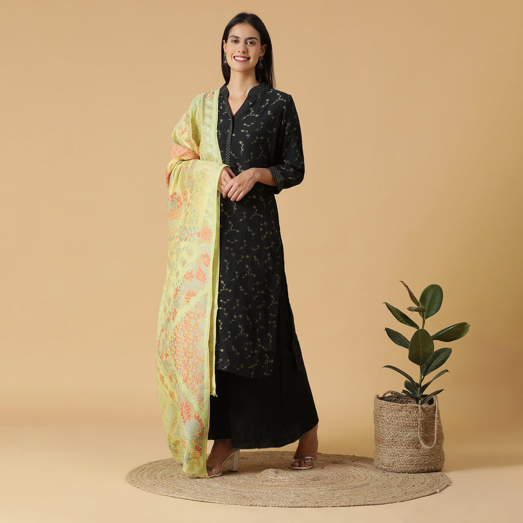 Black Woven Design Unstitched Suit Co-ords Set