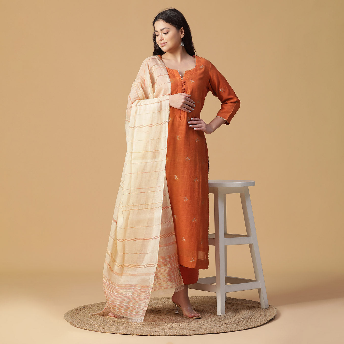 Buy online Rust Orange And White Kurta from Kurta Kurtis for Women by  Aaboli for ₹225 at 55% off | 2024 Limeroad.com