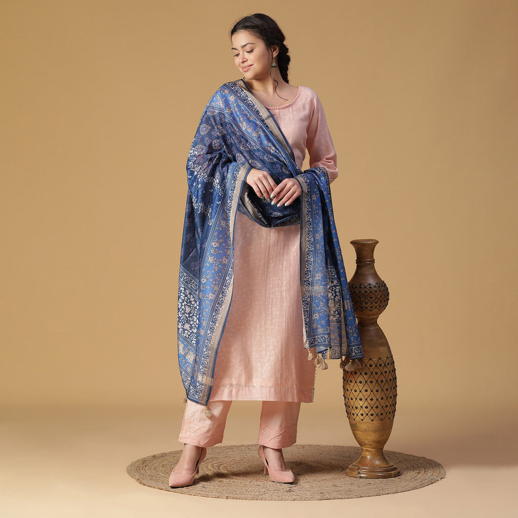 Pink Woven Design Cotton Silk Blend Unstitched Suit Co-ords Set