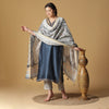 Plain Blue Woven Cotton Silk Blend Semi Stitch Kurti & Dupatta Set