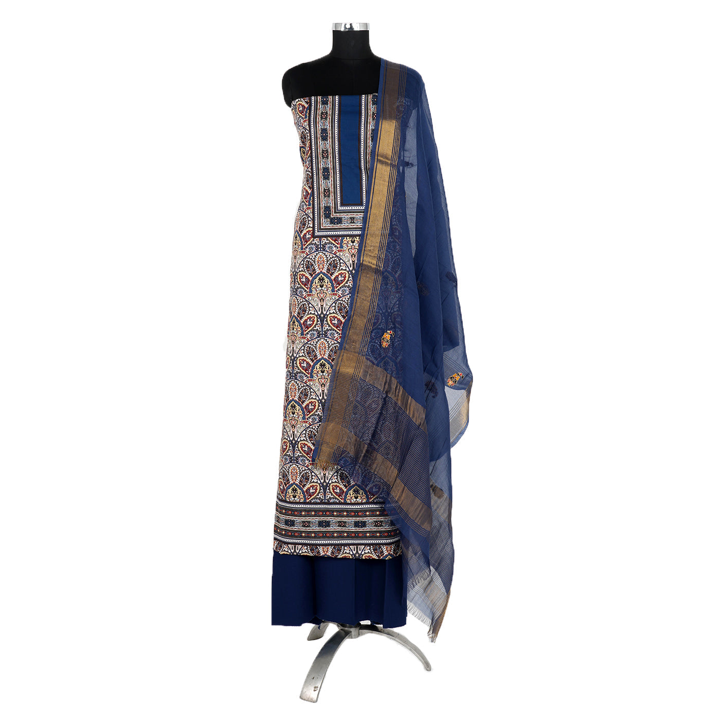 Buy Rohit Bal Indigo Cotton Silk Straight Printed Suit Set (Kurta,  Churidar, Dupatta) for INR4997.50 | Biba India