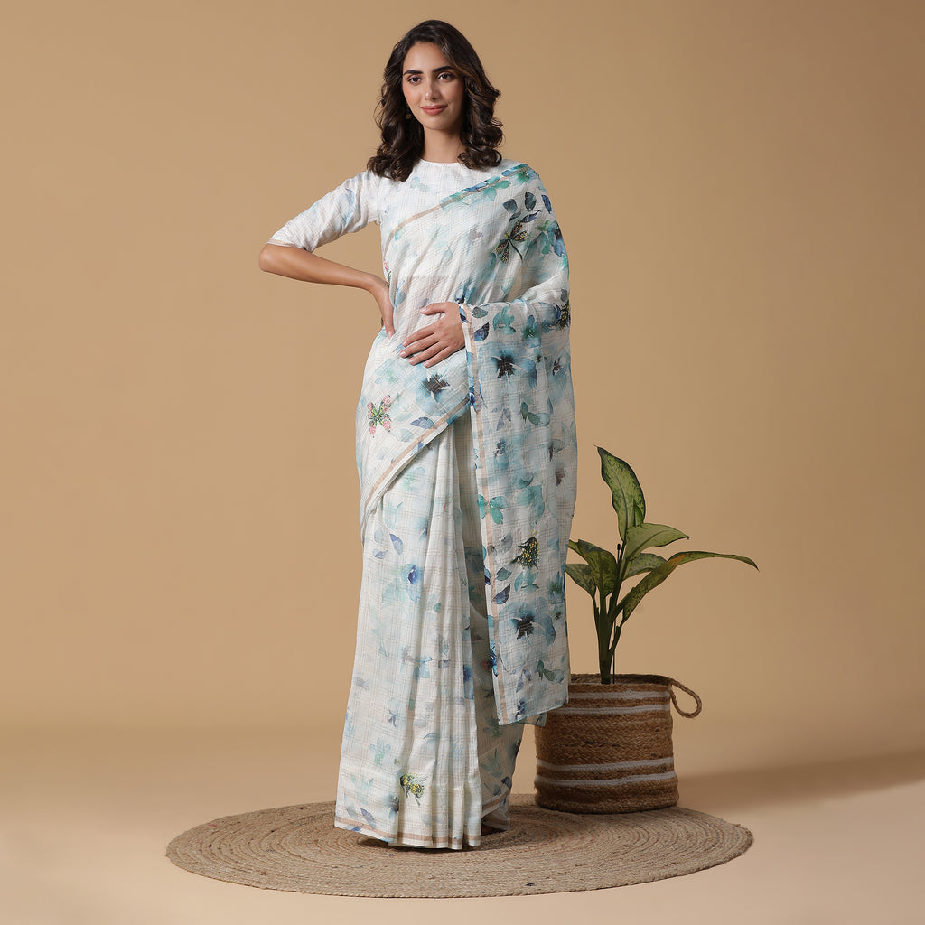 Watery Floral Embroidered Chanderi Silk Saree
