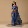 Geo Mettallic Blue Woven Design Silk Saree