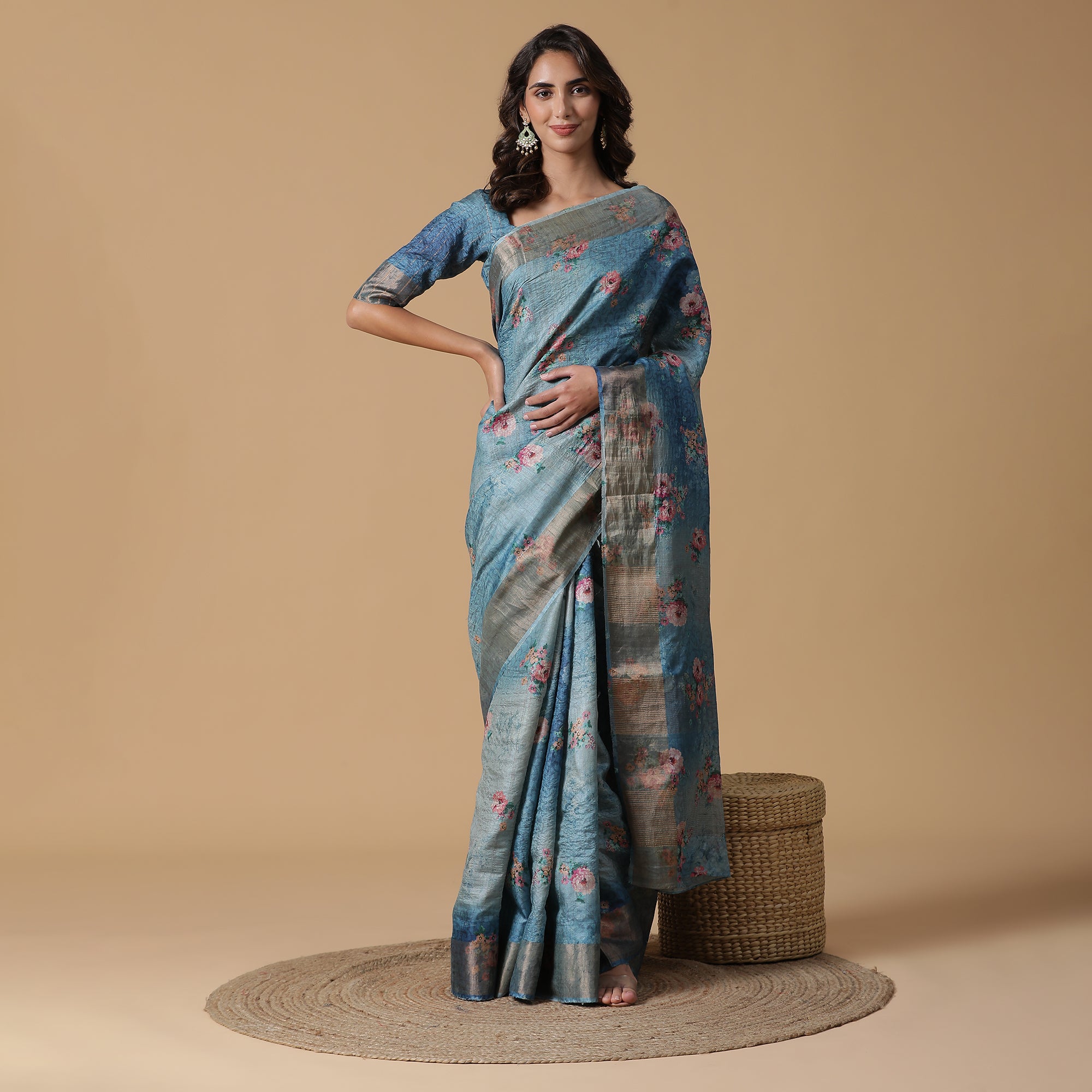 Cream White Hand Block Printed Pure Tussar Silk Saree for Women – Craftyle