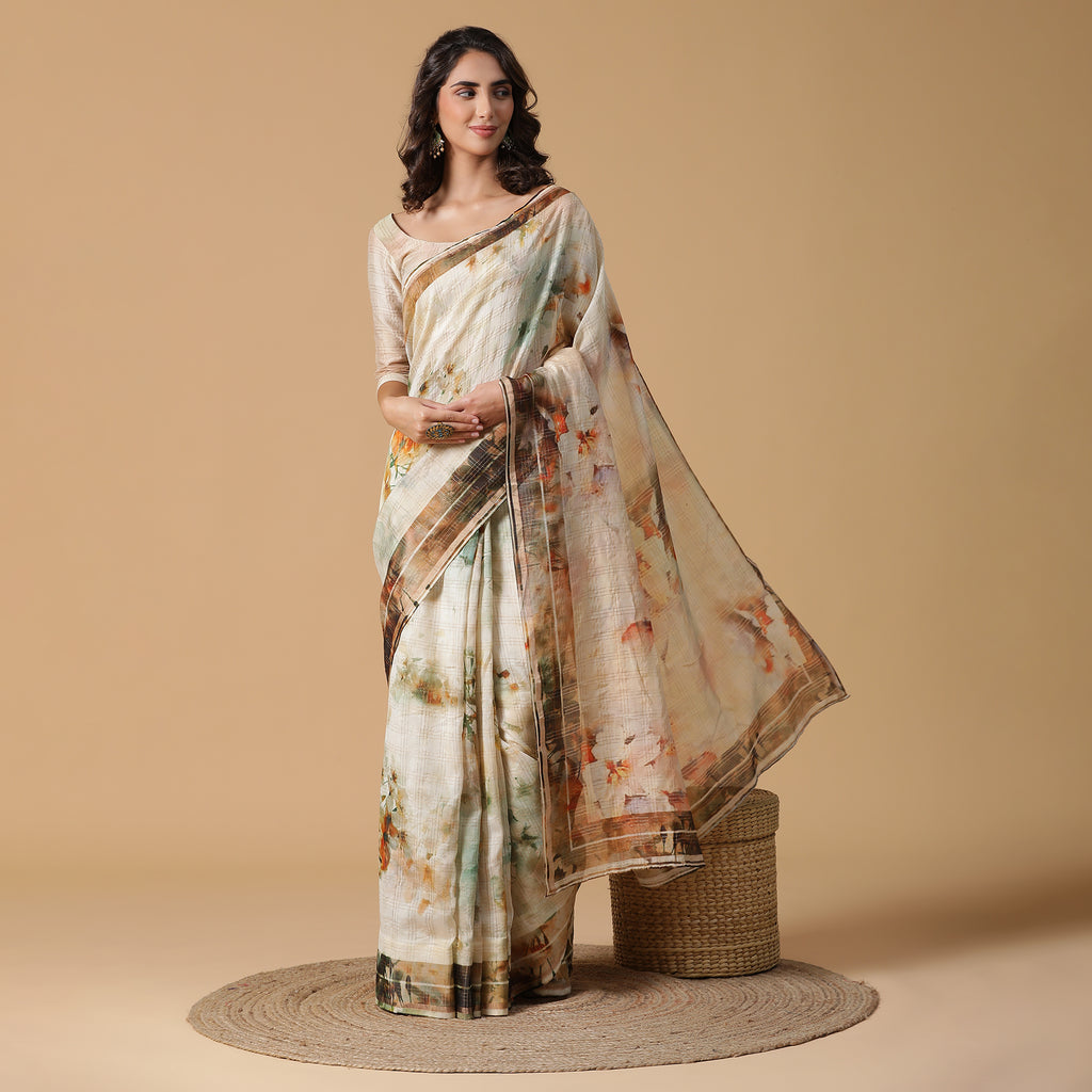 Sadhavi Printed Multicolor Cotton Silk Saree