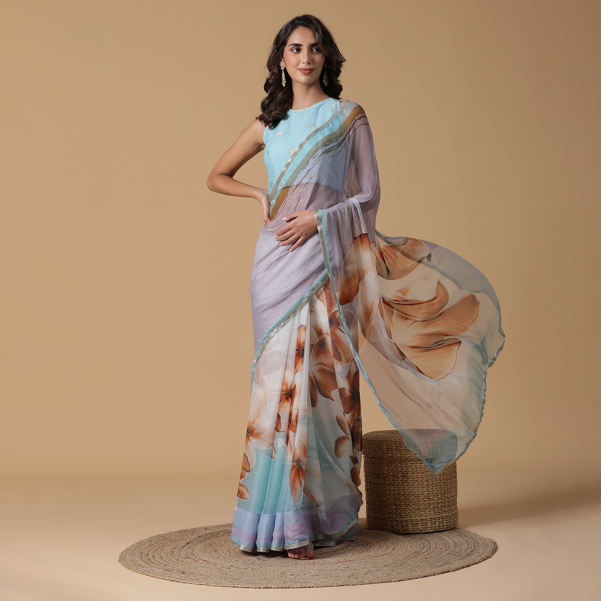 Buy Multicolor Printed Chiffon Saree Online | Samyakk