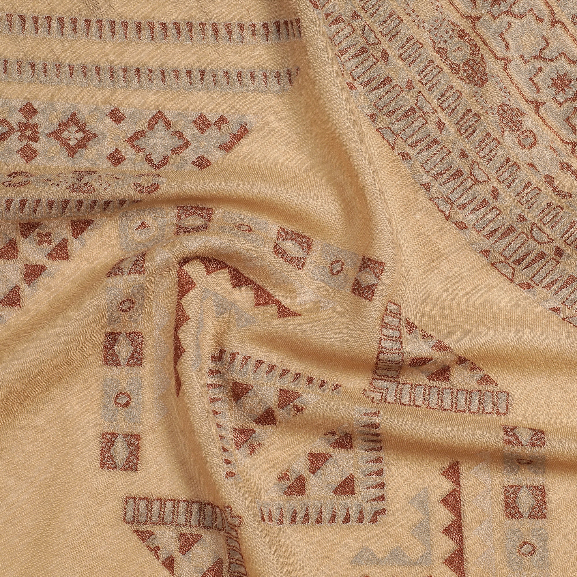 Beige Abstract Wool Woven Design Shawl