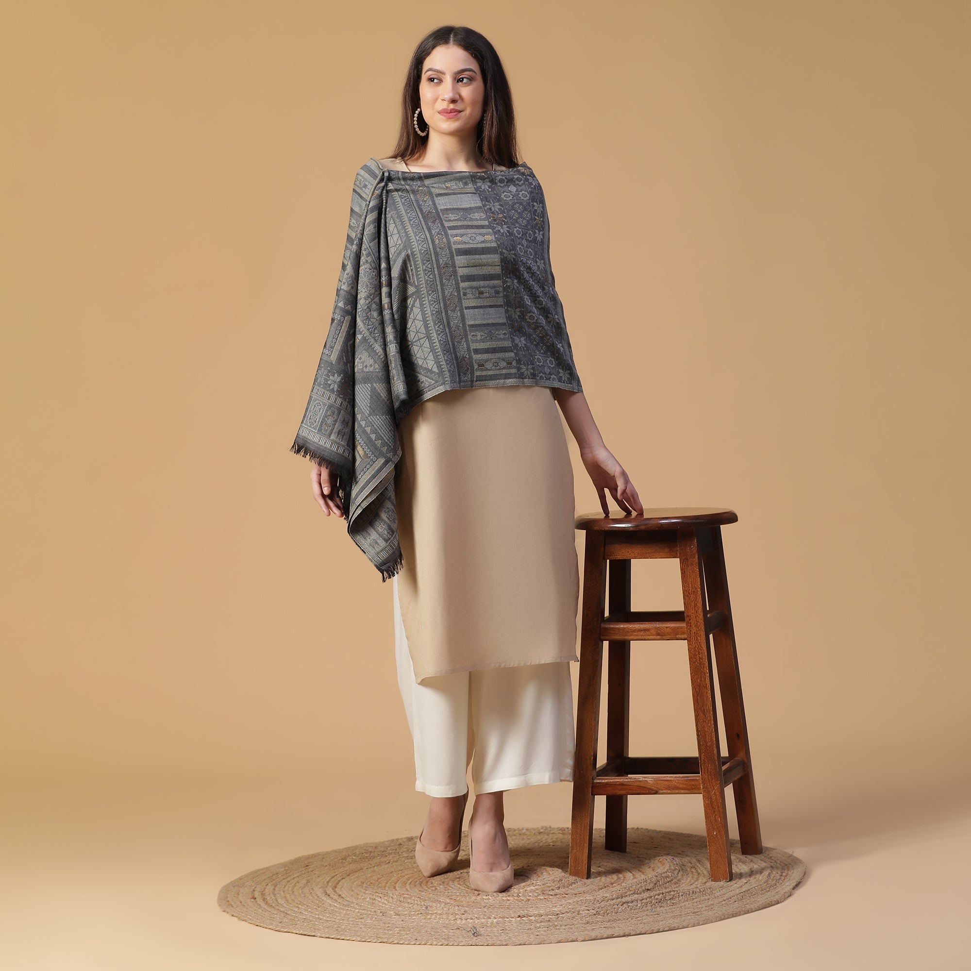 Exquisite Wool Woven Design Multicolor Shawl