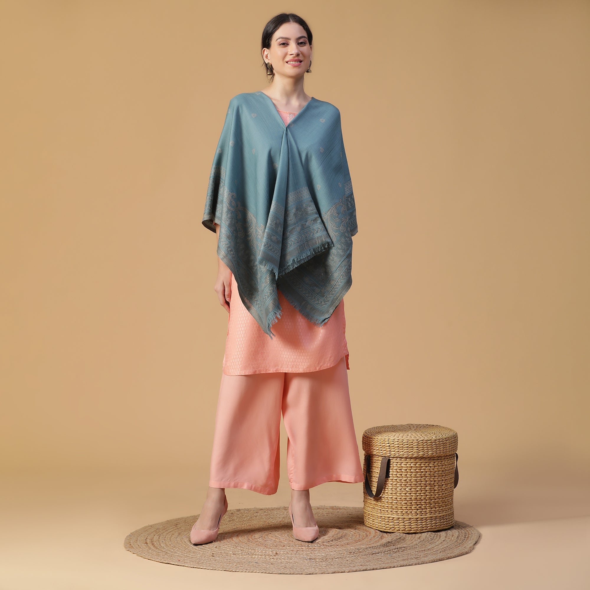 Aadila Majestic Wool Elegance Woven Design Shawl