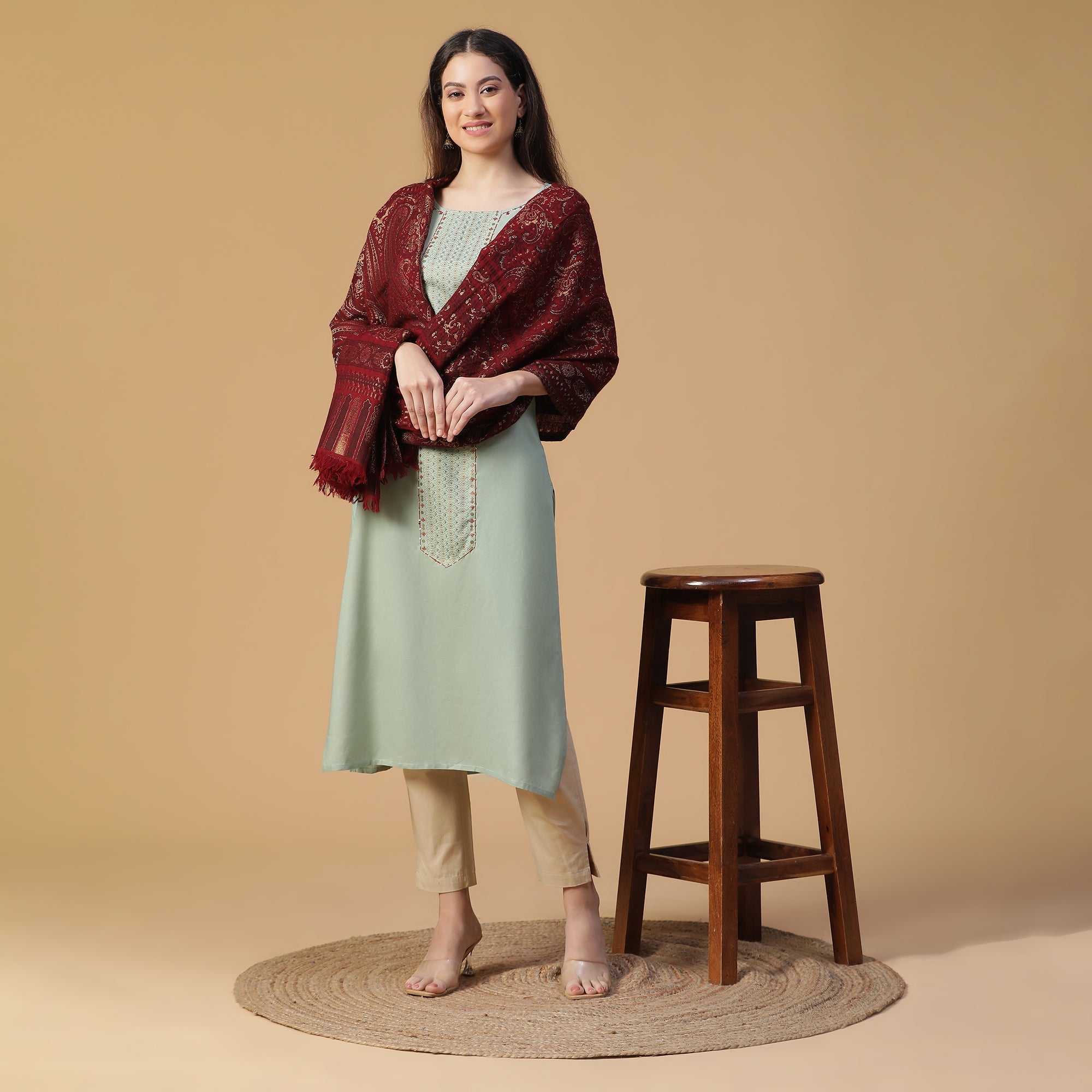 Sakina Woven Design Graceful Woolen Metal Drape Shawl