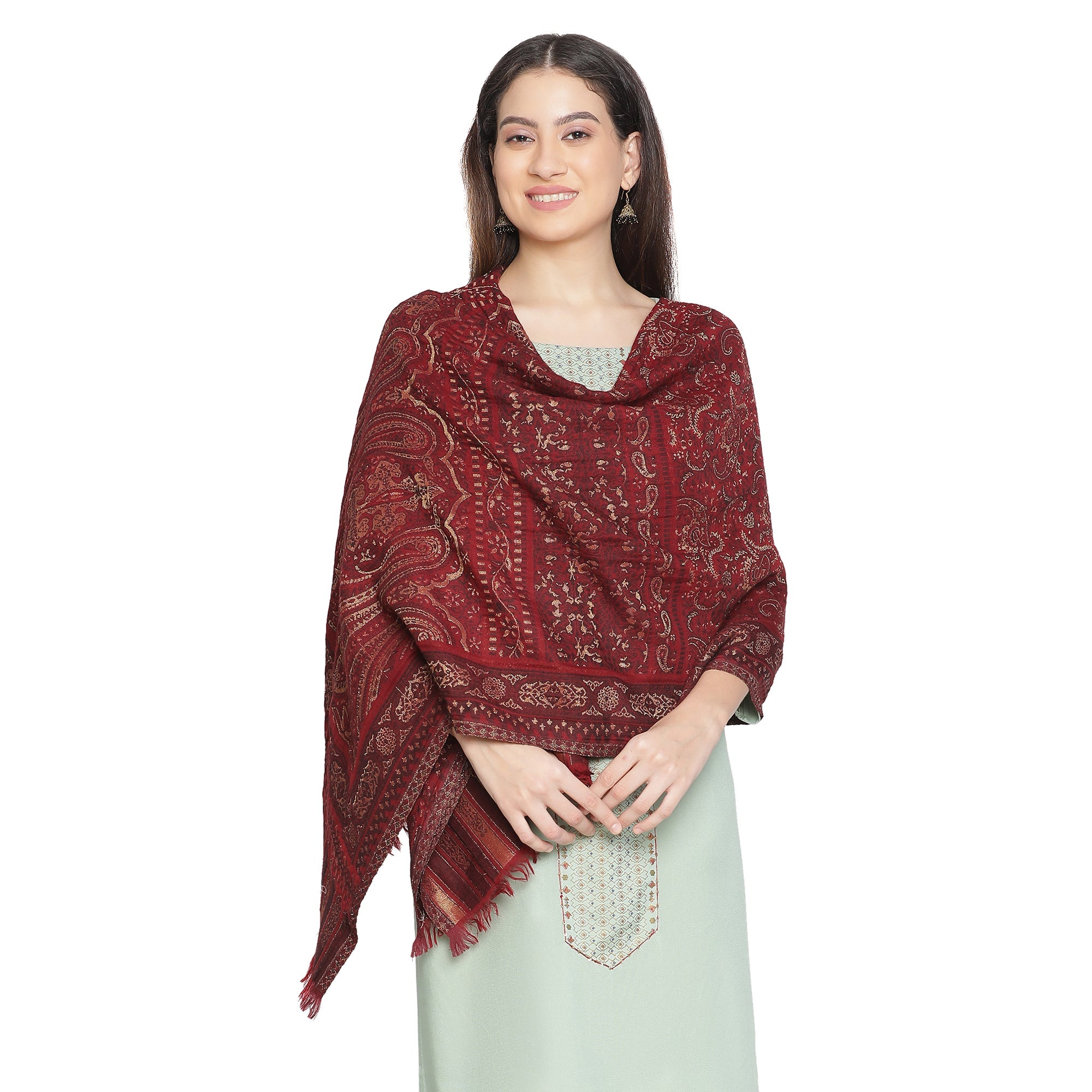 Sakina Woven Design Graceful Woolen Metal Drape Shawl