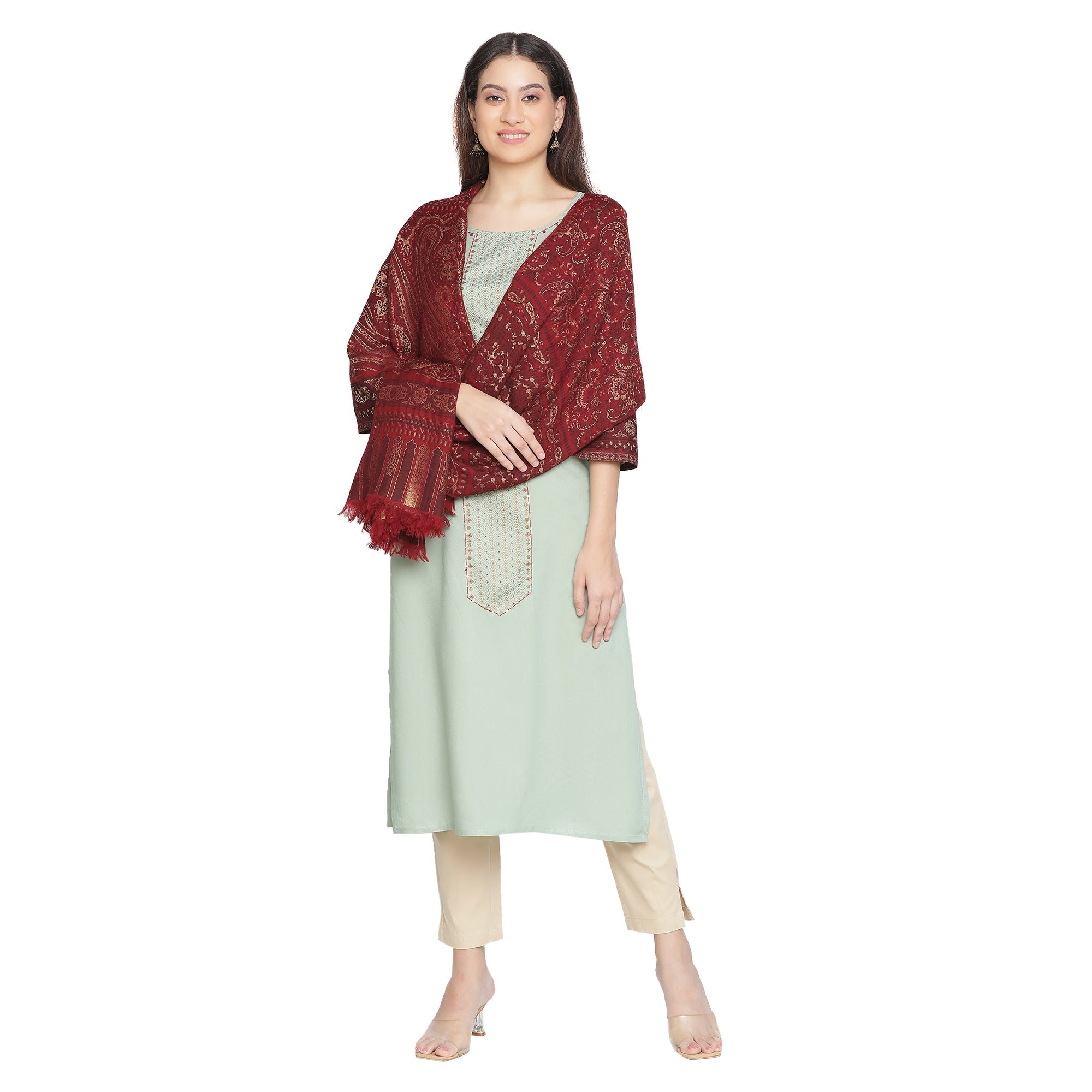 Sakina Woven Design Graceful Woolen Metal Drape Shawl