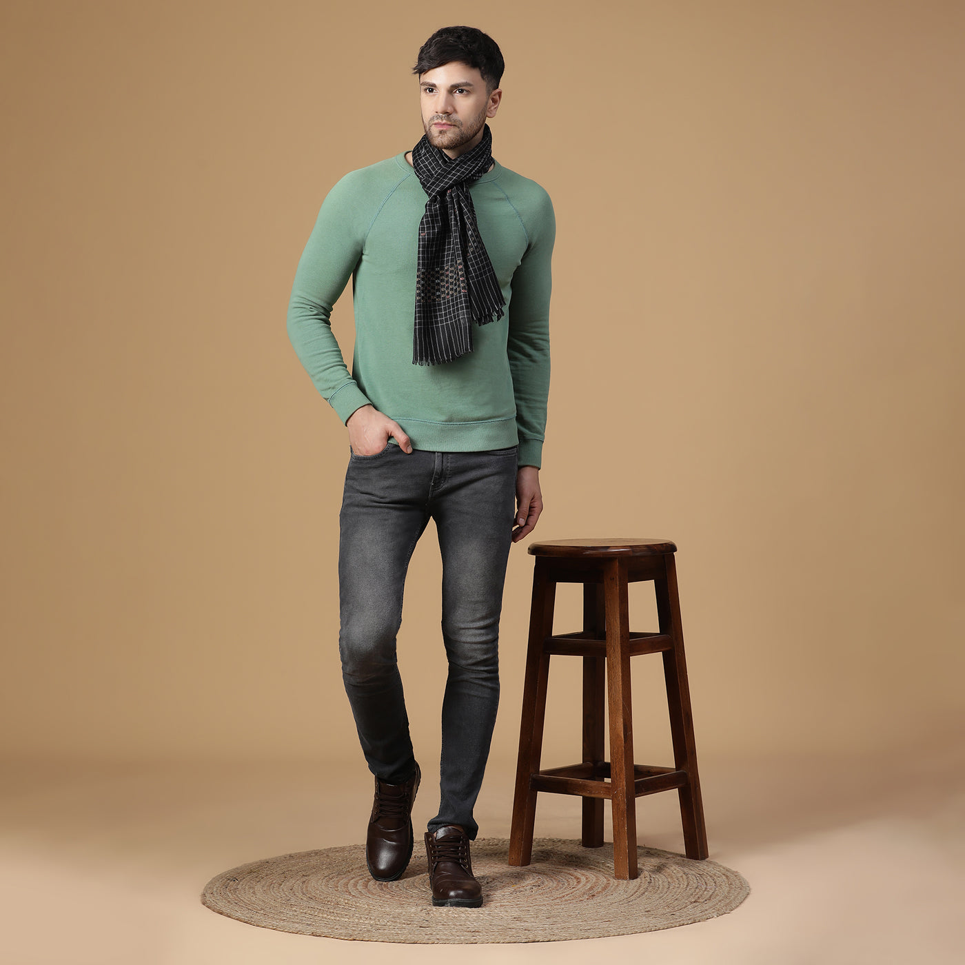 Check Black Woolen Dobby Muffler