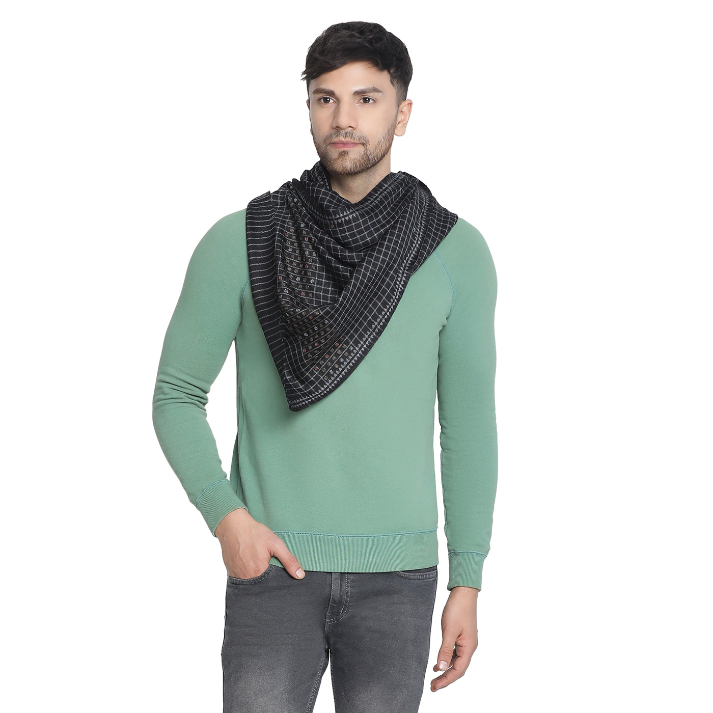 Check Black Woolen Dobby Muffler