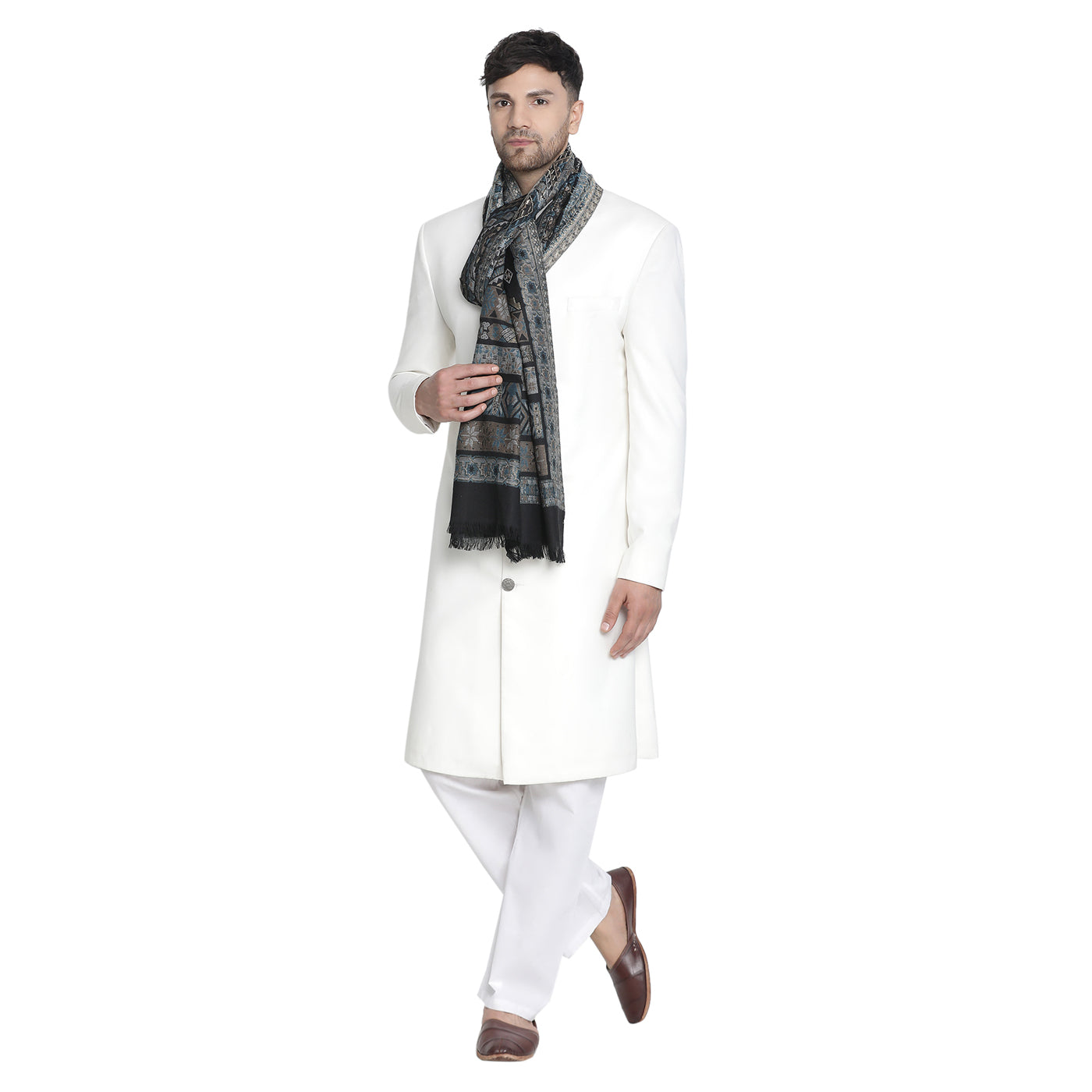 Jay Black Wool Metallic Jacquard Muffler