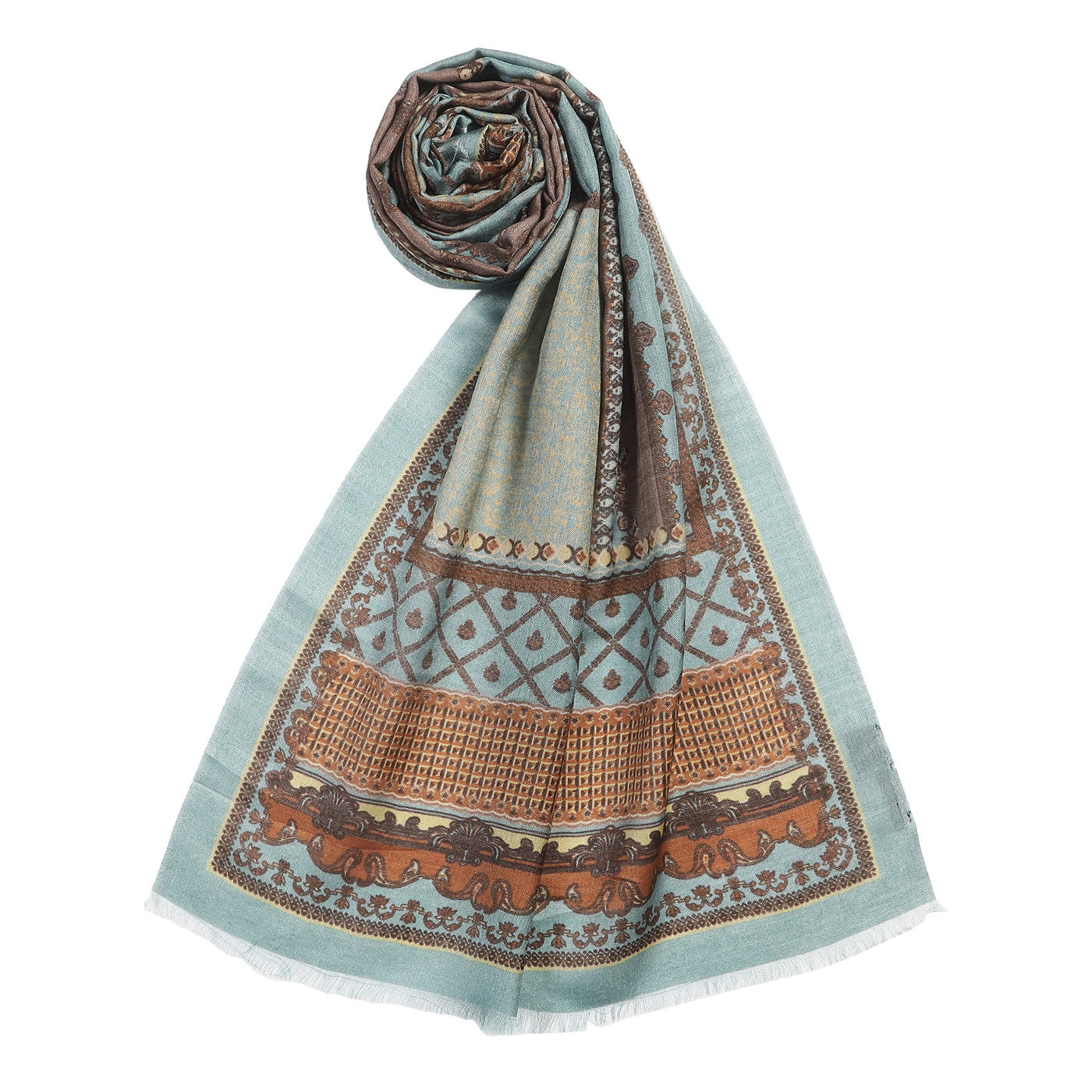 Adeel Sky Blue Wool Silk Printed Muffler