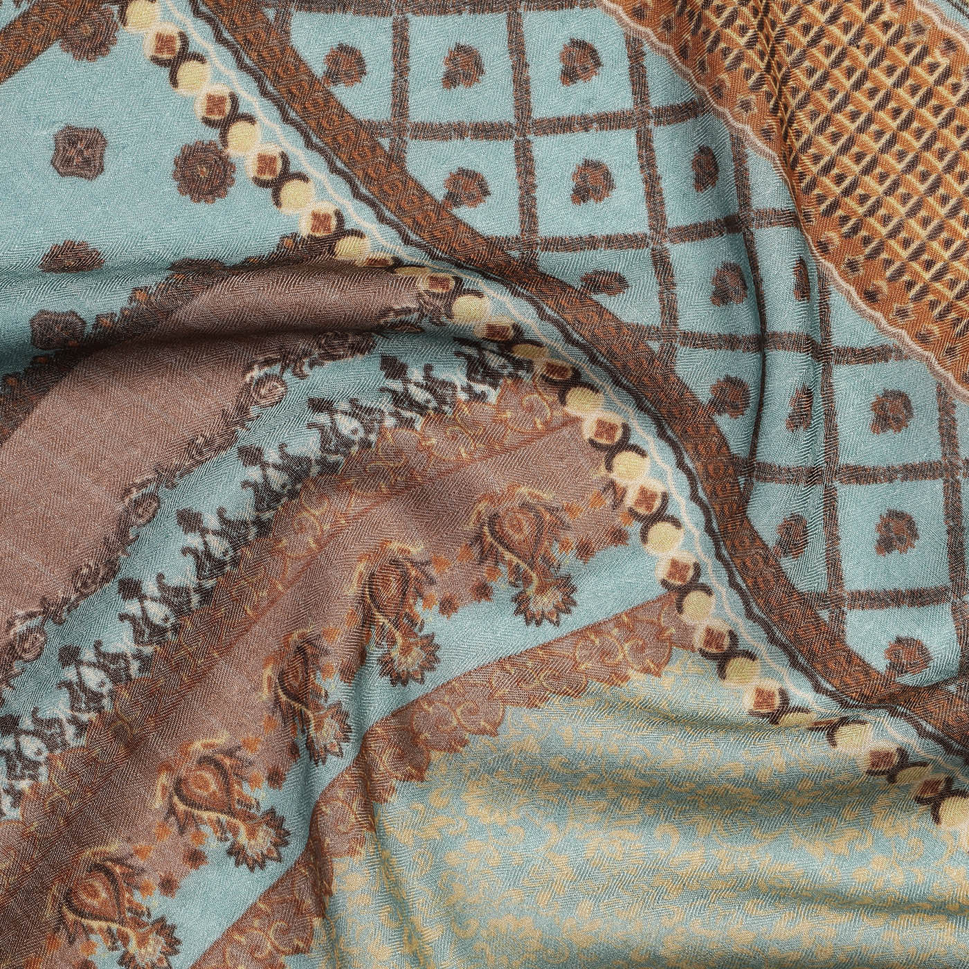 Adeel Sky Blue Wool Silk Printed Muffler