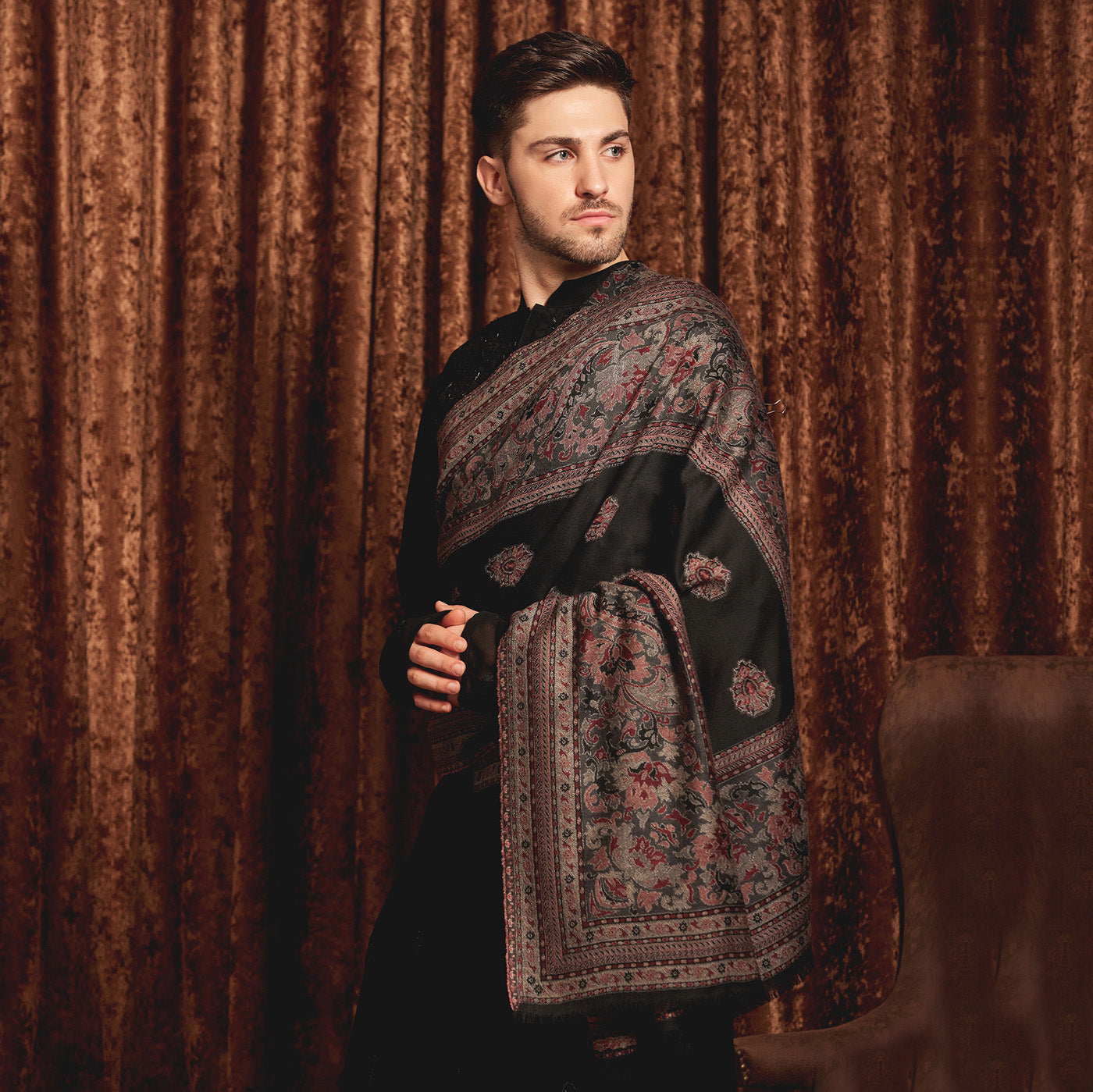Heritage Paisleys Black Woolen Lohi Shawl