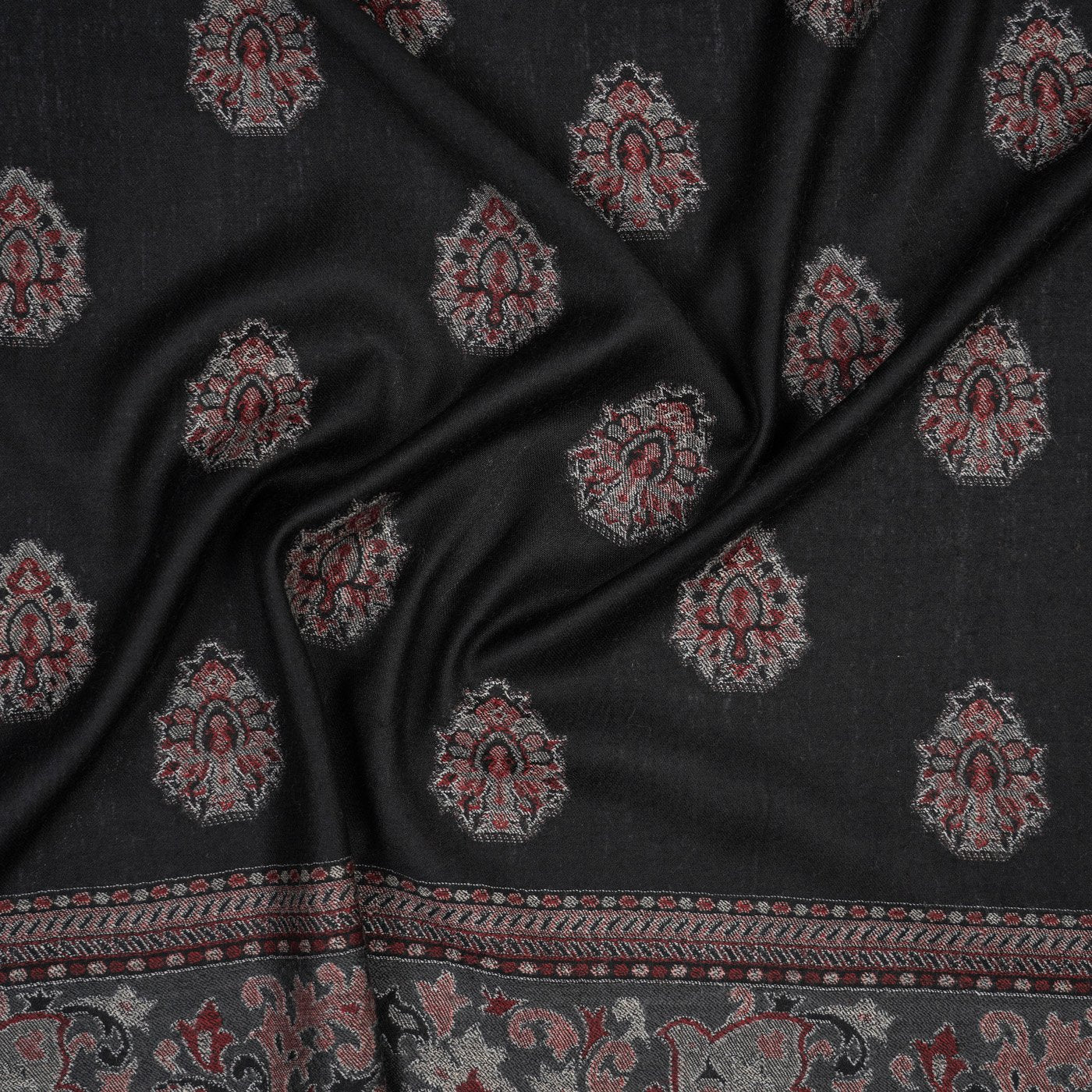Heritage Paisleys Black Woolen Lohi Shawl