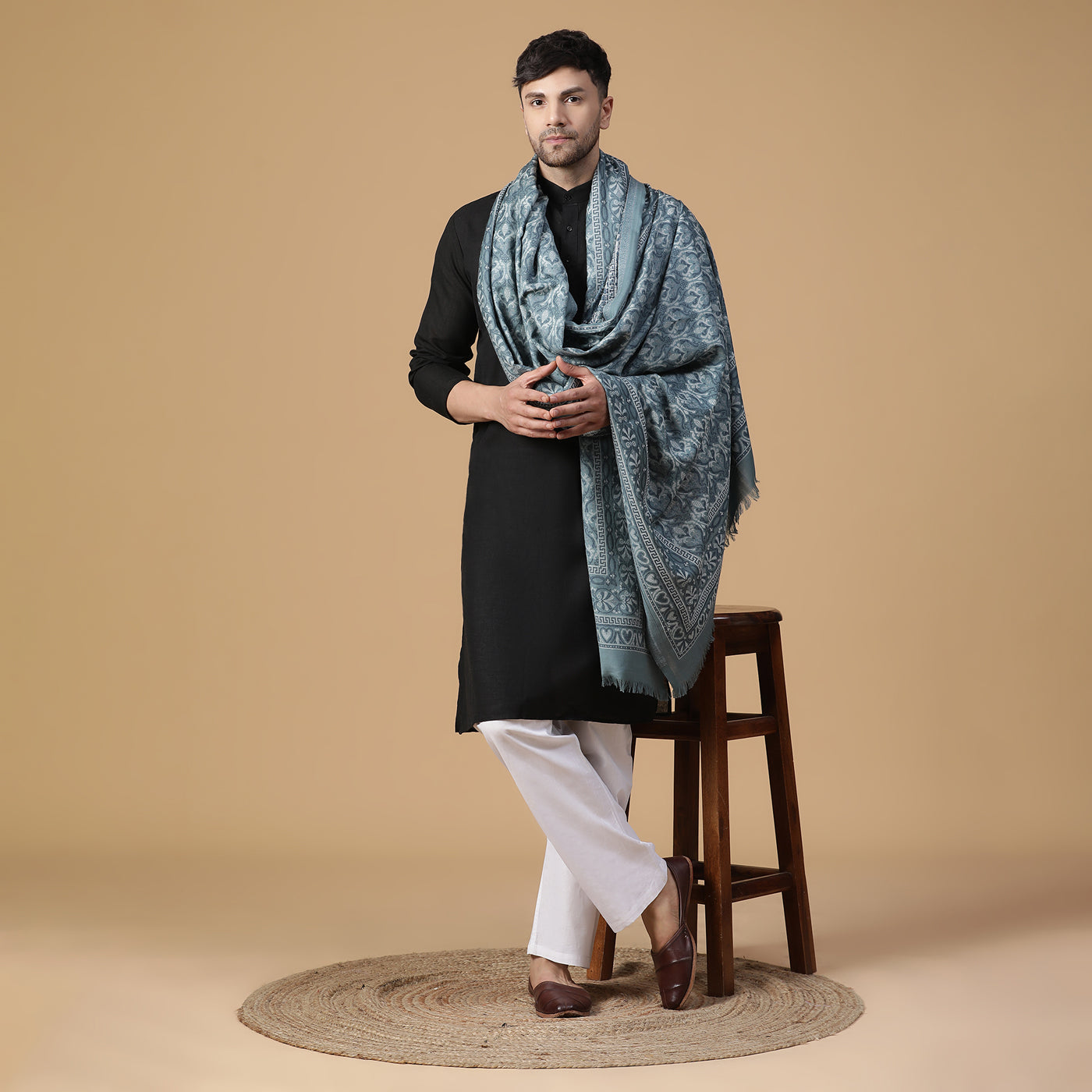 Ahmed Sky Blue Wool Jacquard Lohi