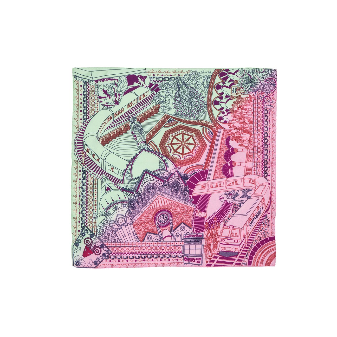 Victoria Terminus Printed Silk Pocket Square