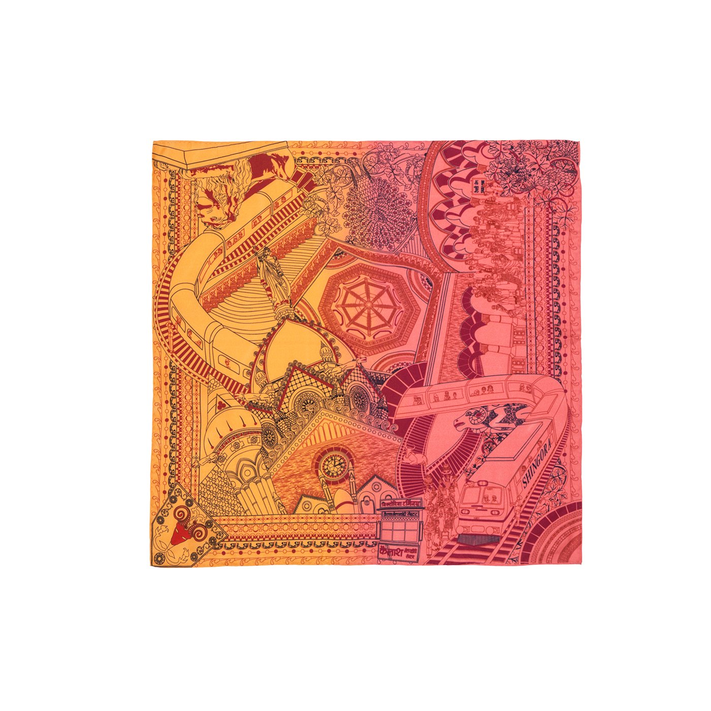 Victoria Terminus Printed Silk Pocket Square