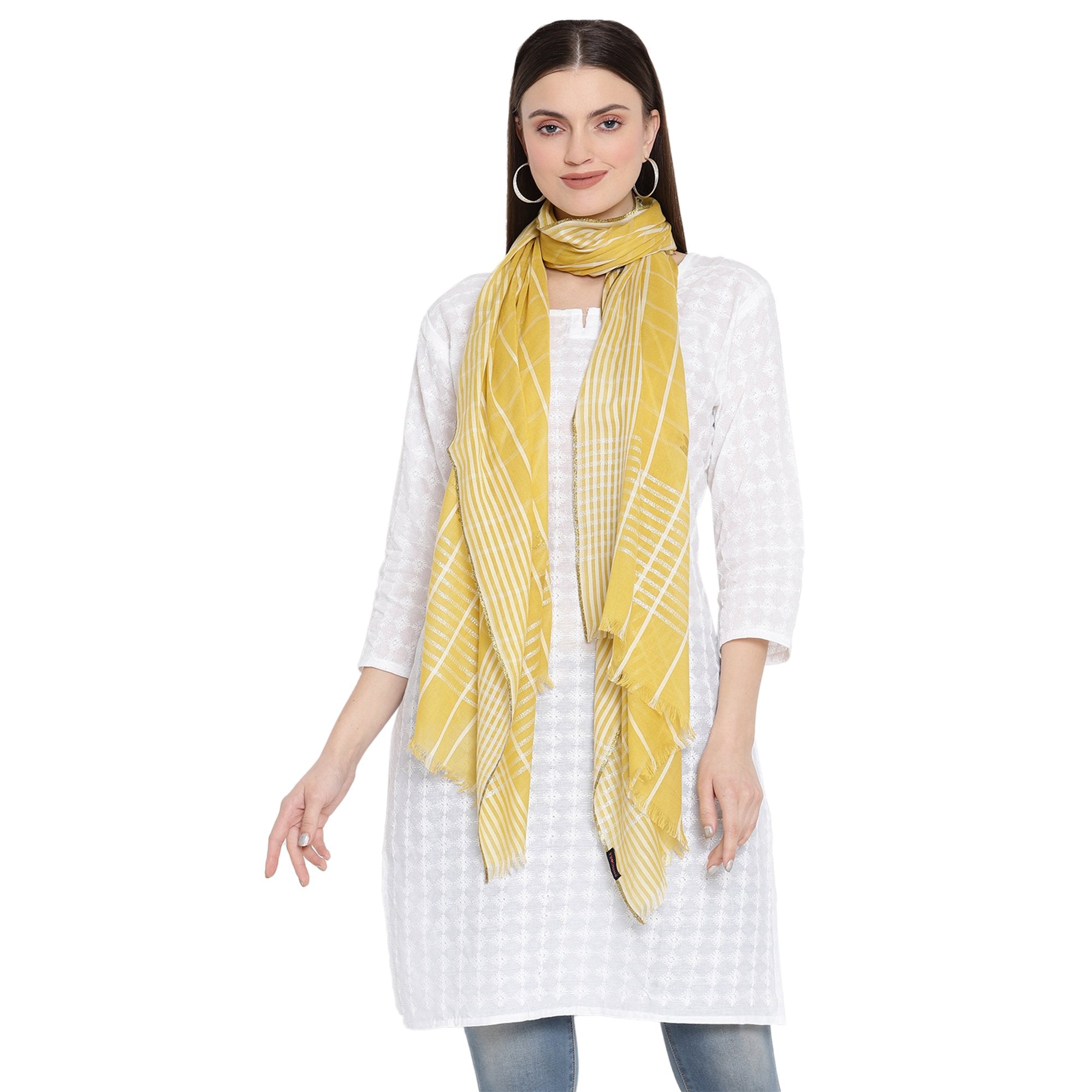yellow cotton stoles for ladies - Shingora