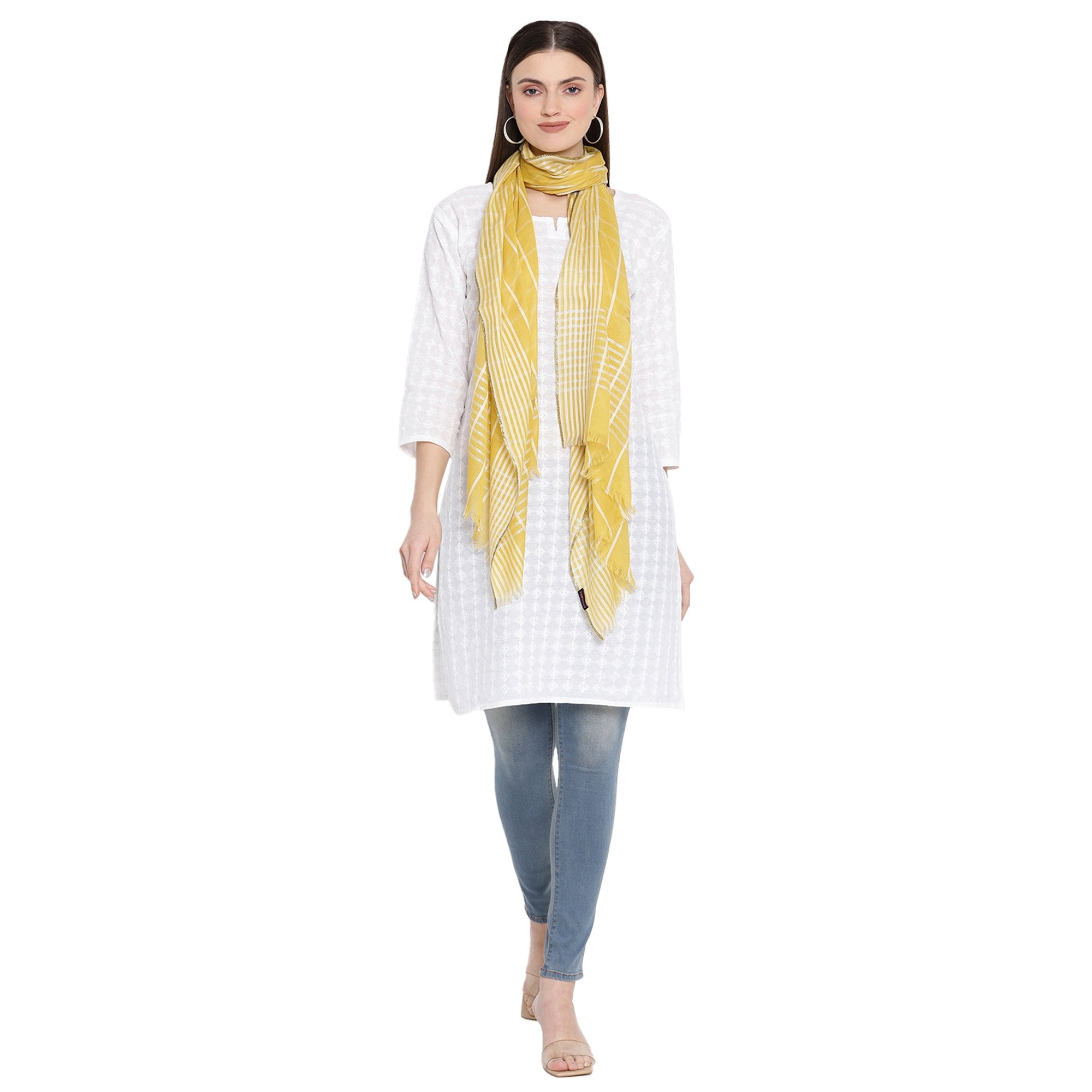 yellow cotton stoles for ladies - Shingora