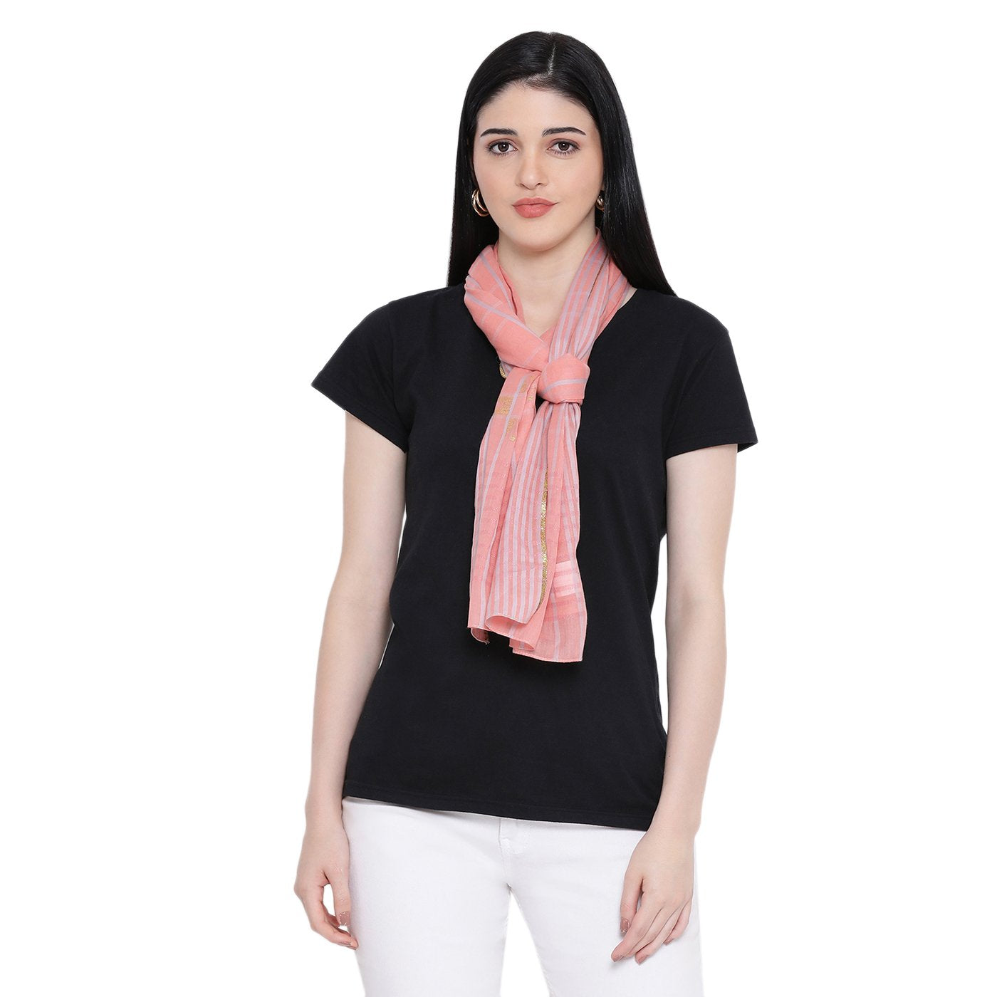 peach cotton stoles for ladies - Shingora