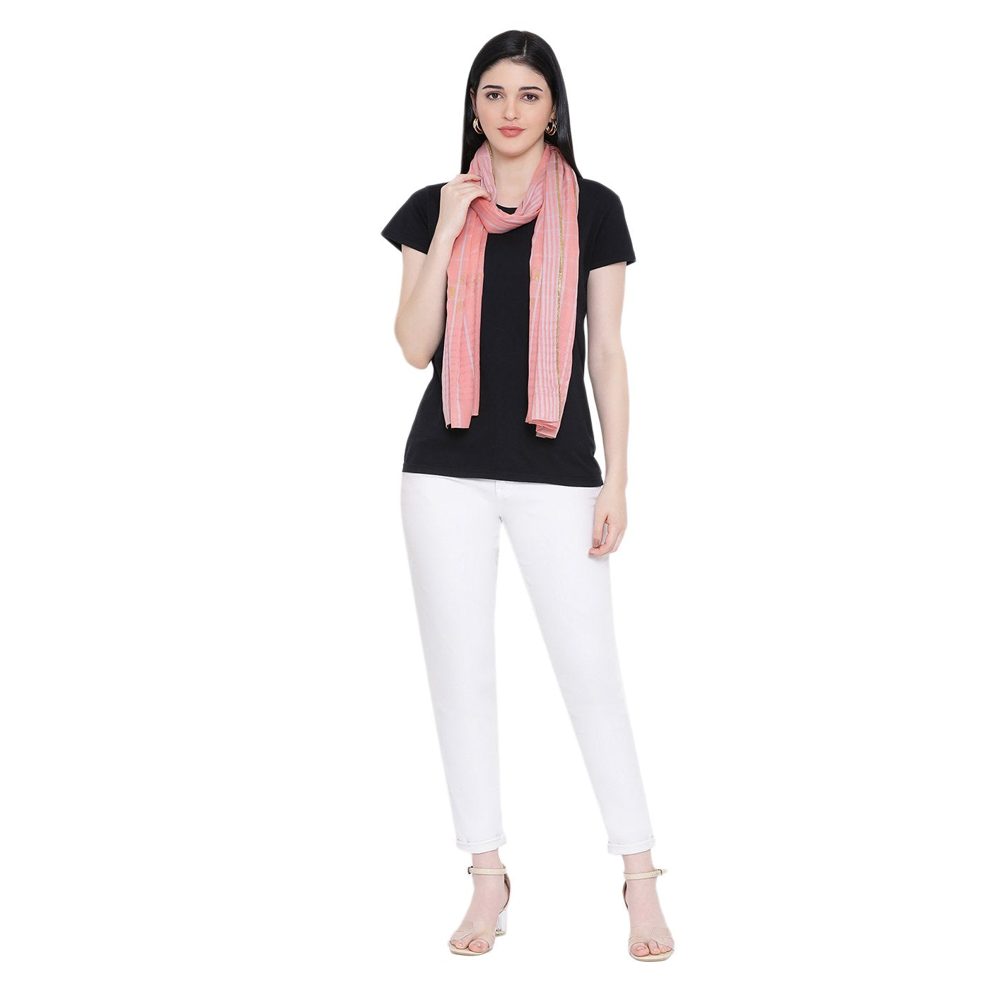 peach cotton stoles for ladies - Shingora