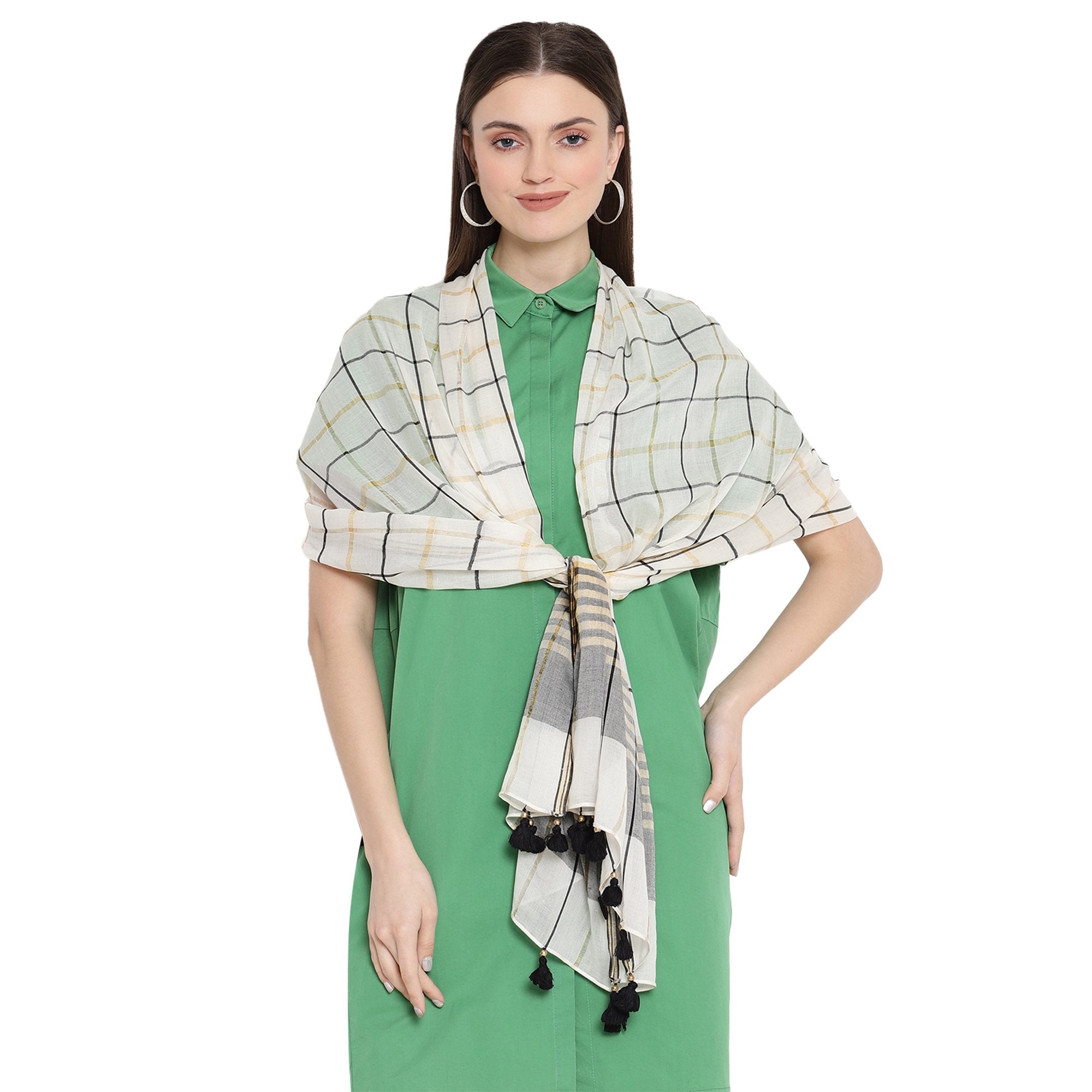 off white cotton stoles for ladies - Shingora