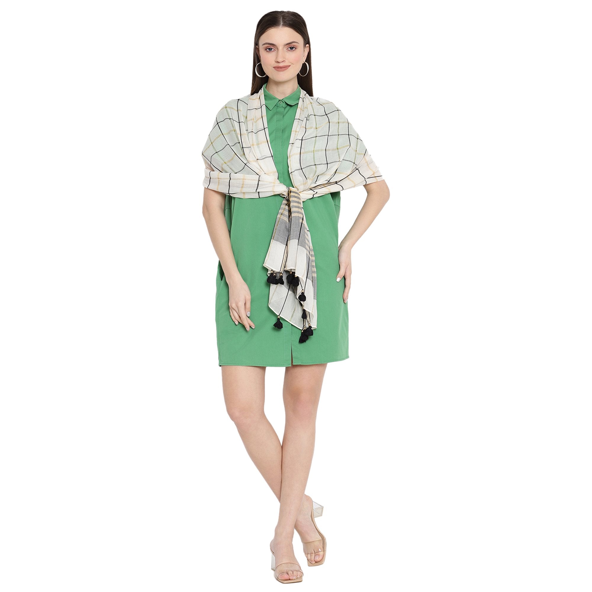 off white cotton stoles for ladies - Shingora
