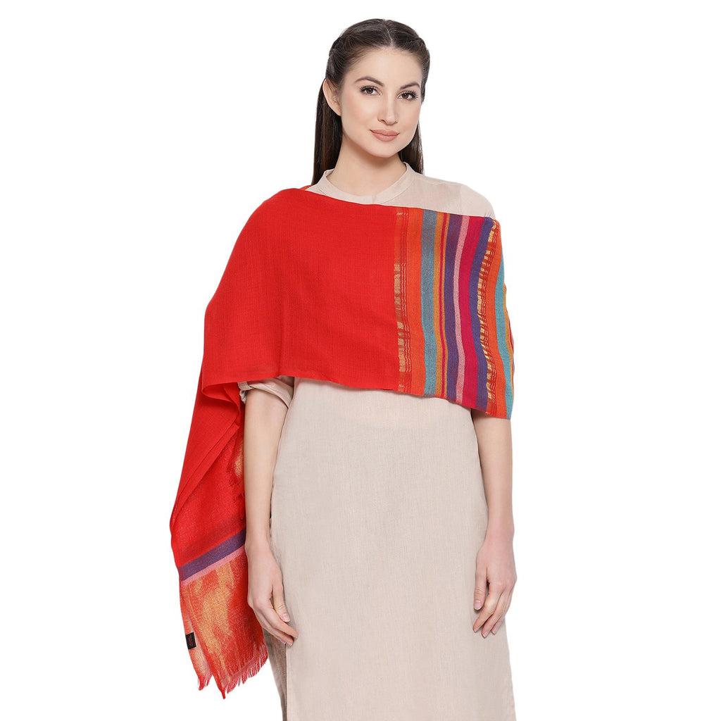 red woolen stole for ladies - Shingora