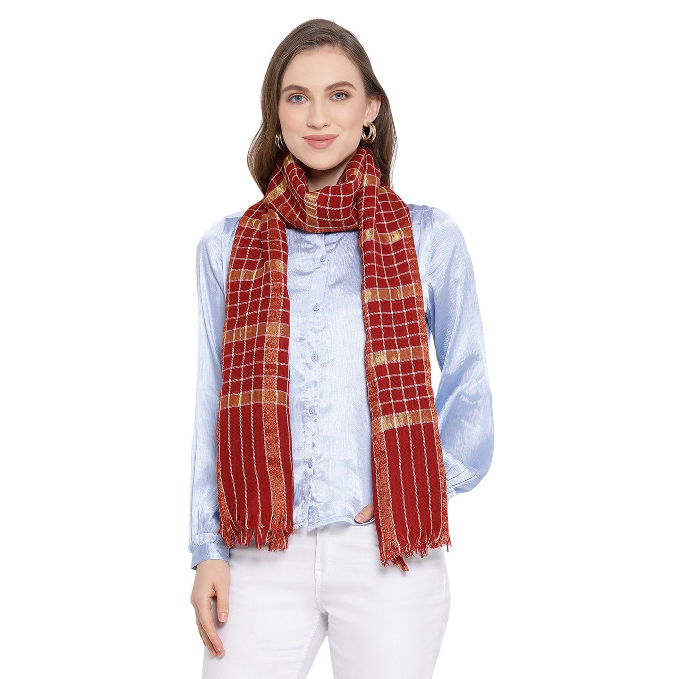 maroon woolen stole for ladies - Shingora