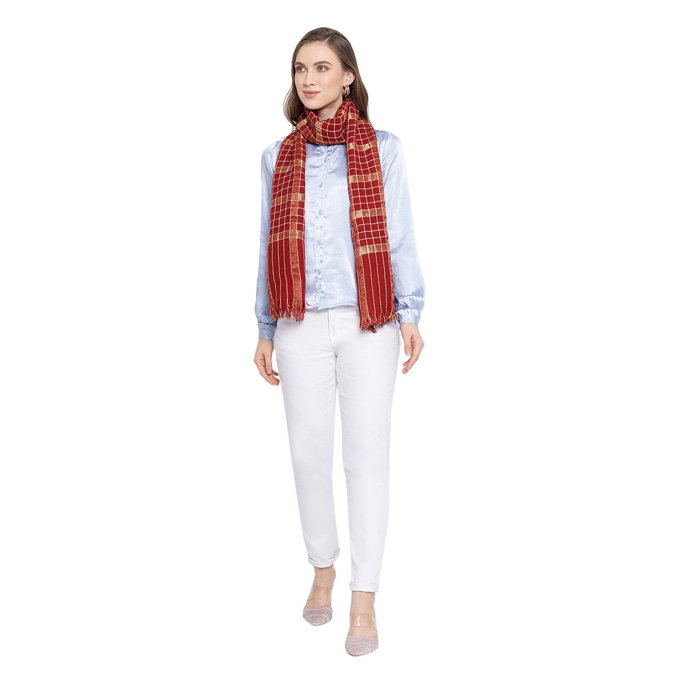 maroon woolen stole for ladies - Shingora