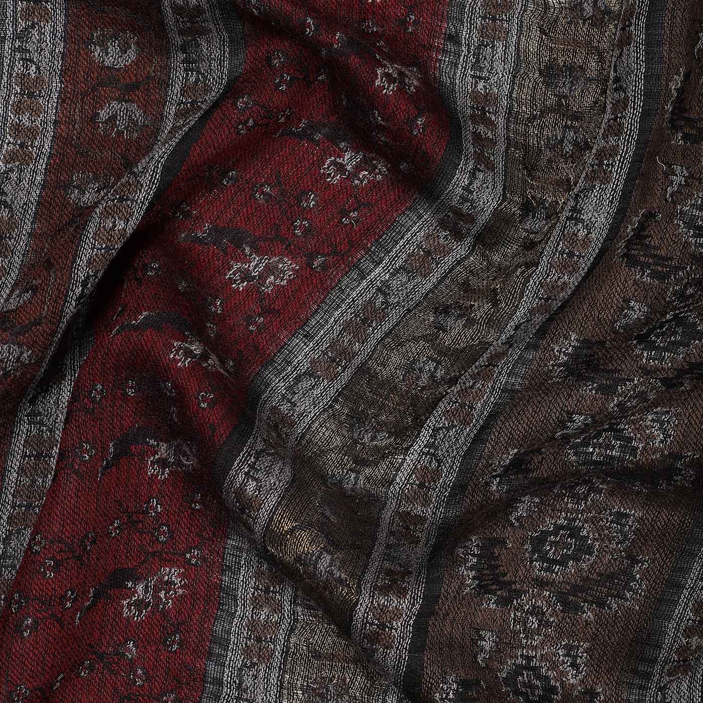 Ikat Floral Stripe Woolen Stole