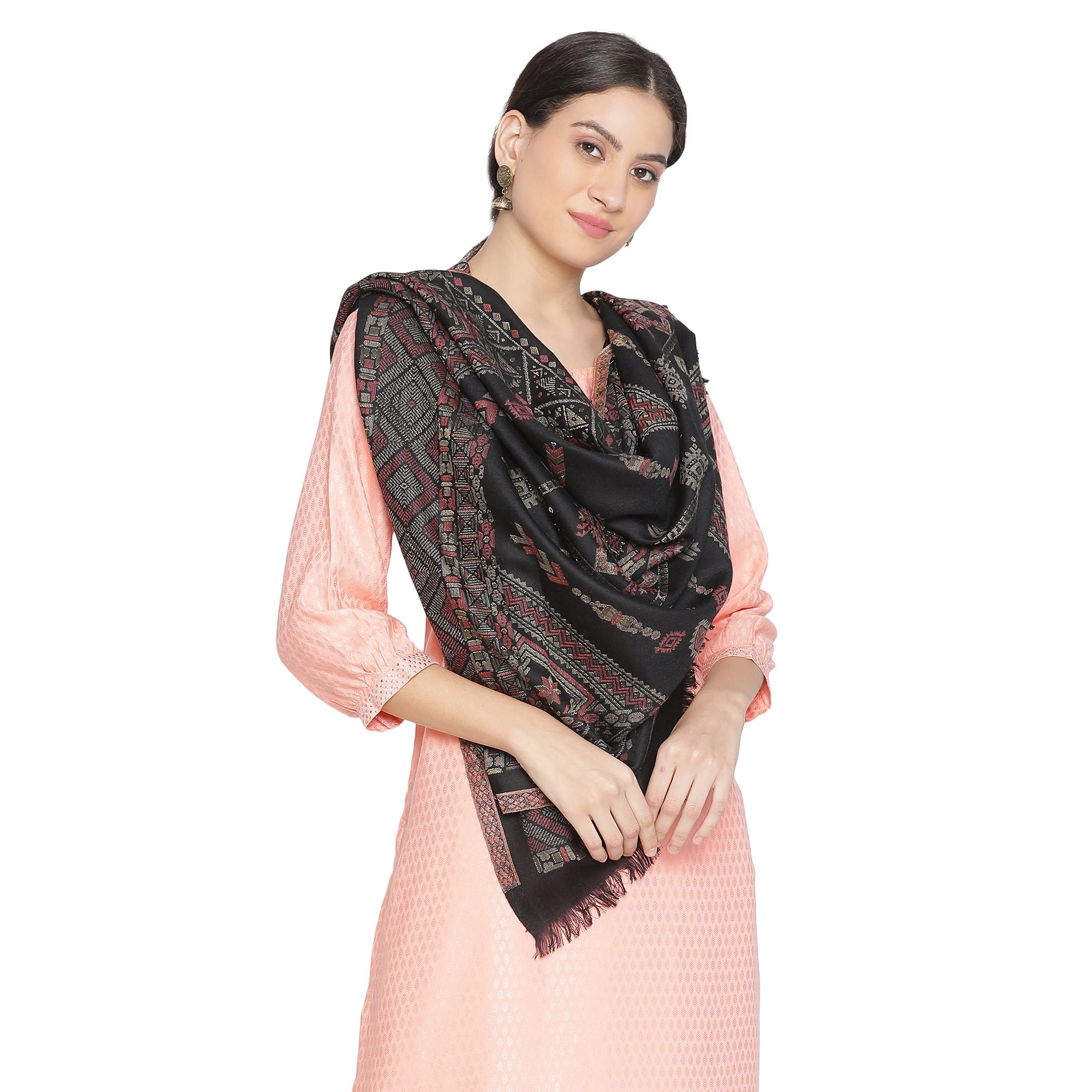 Siya Creamy Woven Design Opulence Wool Stole